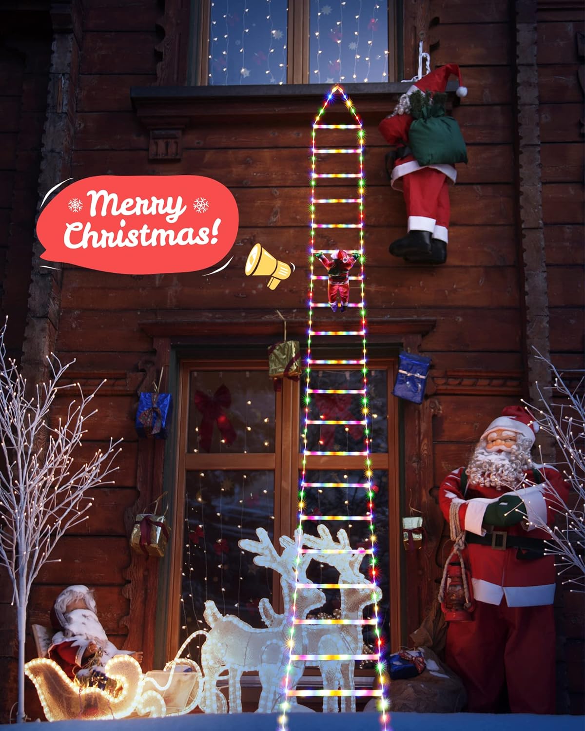 Luces LED de escalera con Papá Noel escalador – Luces decorativas de Navidad al aire libre – 3M, multicolor