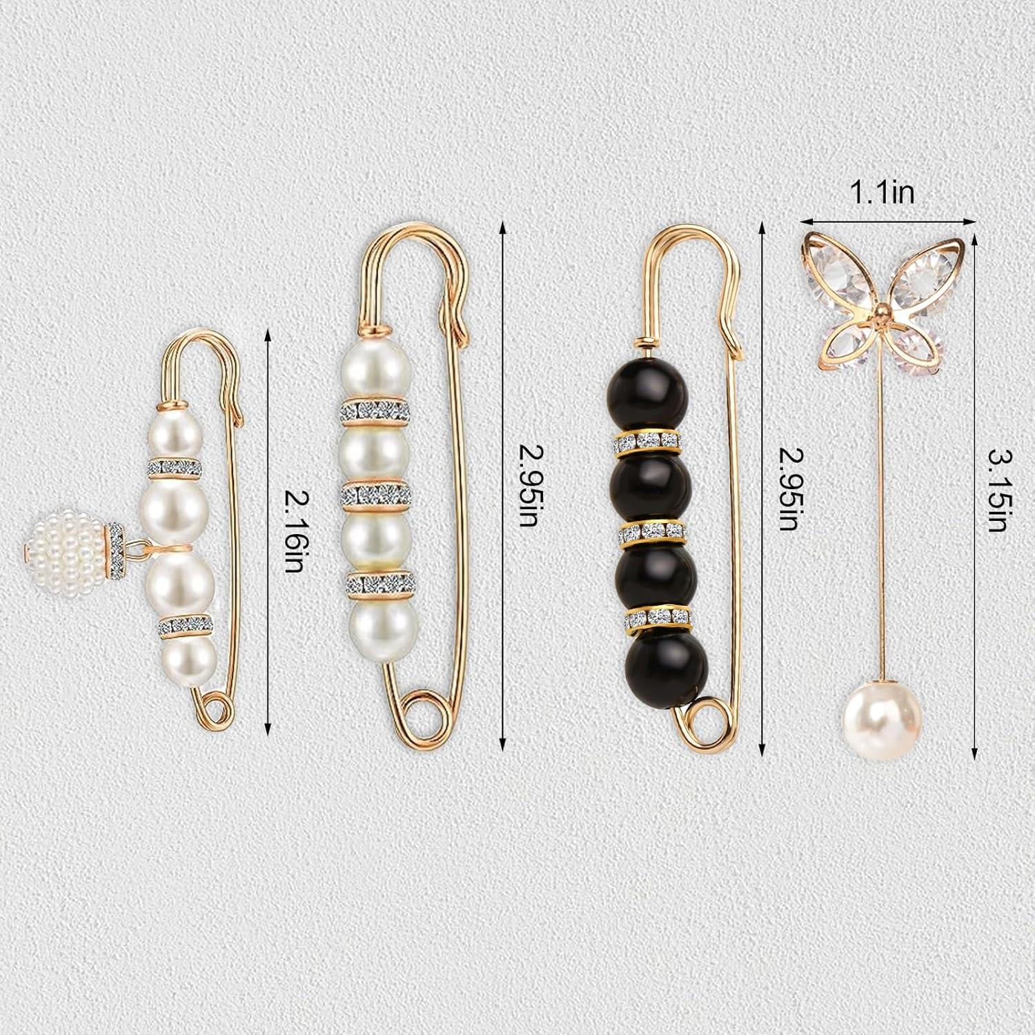 4 broches de perlas, alfileres de seguridad para mujeres y niñas, pantalones de vestir, falda, cuello de cárdigan, broches de diamantes de imitación