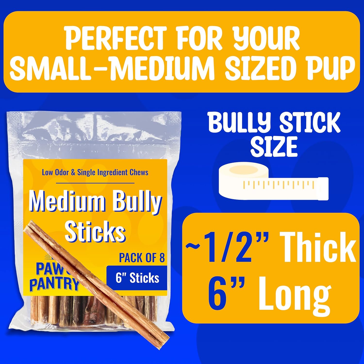 Paw & Pantry Palitos de matón para perros de tamaño mediano de 6 pulgadas, totalmente digeribles y perfumados de forma natural, paquete de 8 palitos