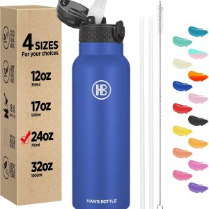 Han’s Bottle Botella de agua deportiva de 24 onzas, tapa con pajilla, a prueba de fugas, acero inoxidable aislado al vacío, doble pared, taza Han’s Bottle Botella de agua deportiva de 24 onzas, tapa con pajilla, a prueba de fugas, acero inoxidable aislado al vacío, doble pared, taza
