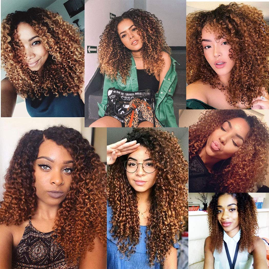 3 manojos de cabello humano degradado rizado con cierre, marrón 1B30, 4×4, cierre de encaje, cabello humano de dos tonos, grado 10A, suave, 100%