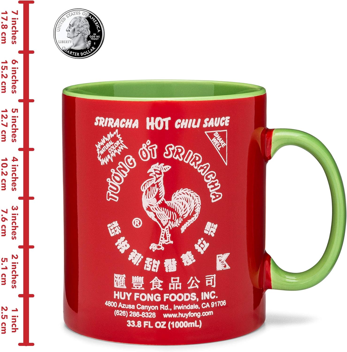 Sriracha2Go – Taza de cerámica roja y verde con salsa picante de chile Sriracha, XXL, 33.8 onzas