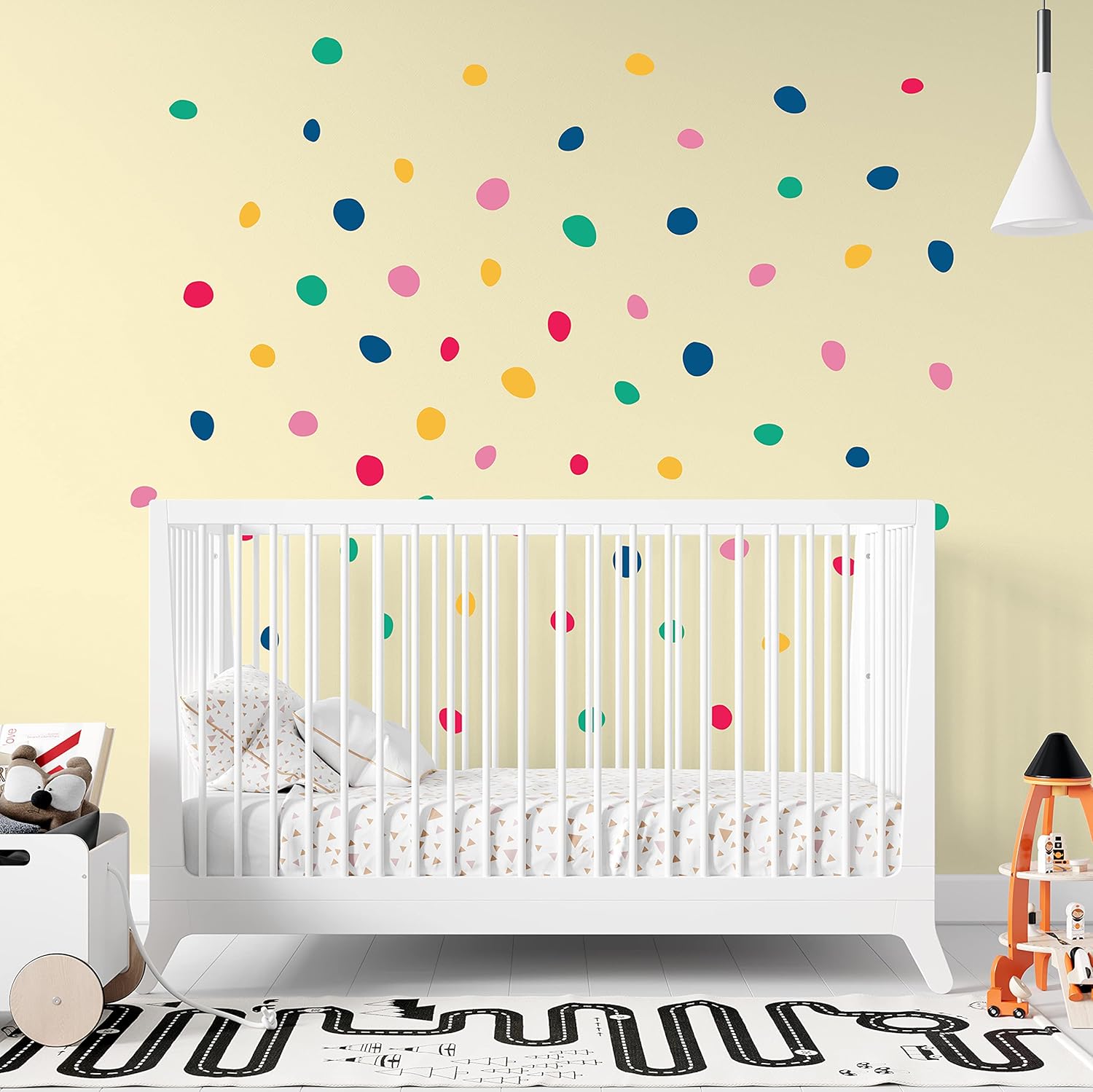 130 calcomanías de pared de lunares coloridos dálmatas para pared de niños, dormitorio, sala de estar, aula, sala de juegos, decoración de