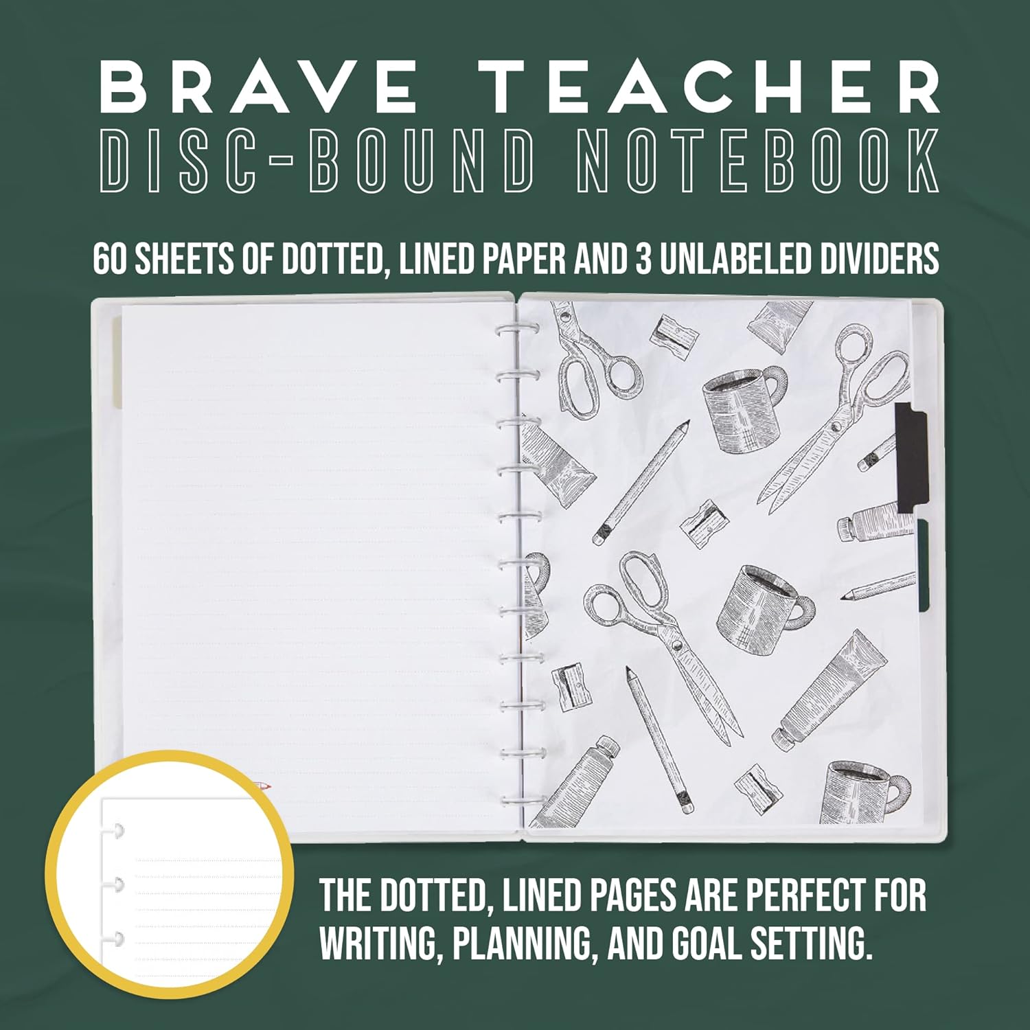 Happy Planner – Cuaderno con divisores para el trabajo, la escuela o el diario, cuaderno encuadernado en disco para uso diario, 60 hojas de papel