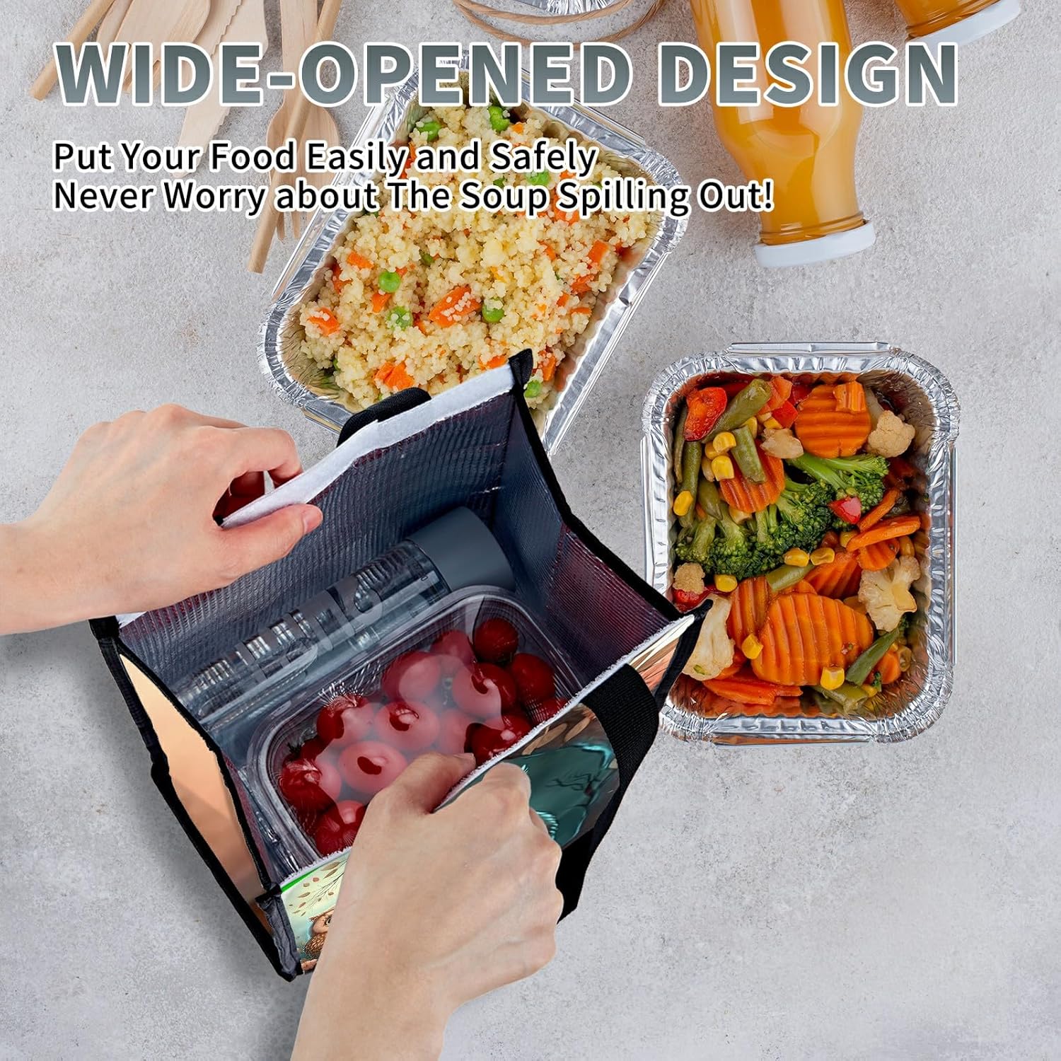 Bolsas de almuerzo para parejas de búhos, linda caja de almuerzo para mujer, reutilizable, aislada, bolsa enfriadora, plegable, portátil, a prueba
