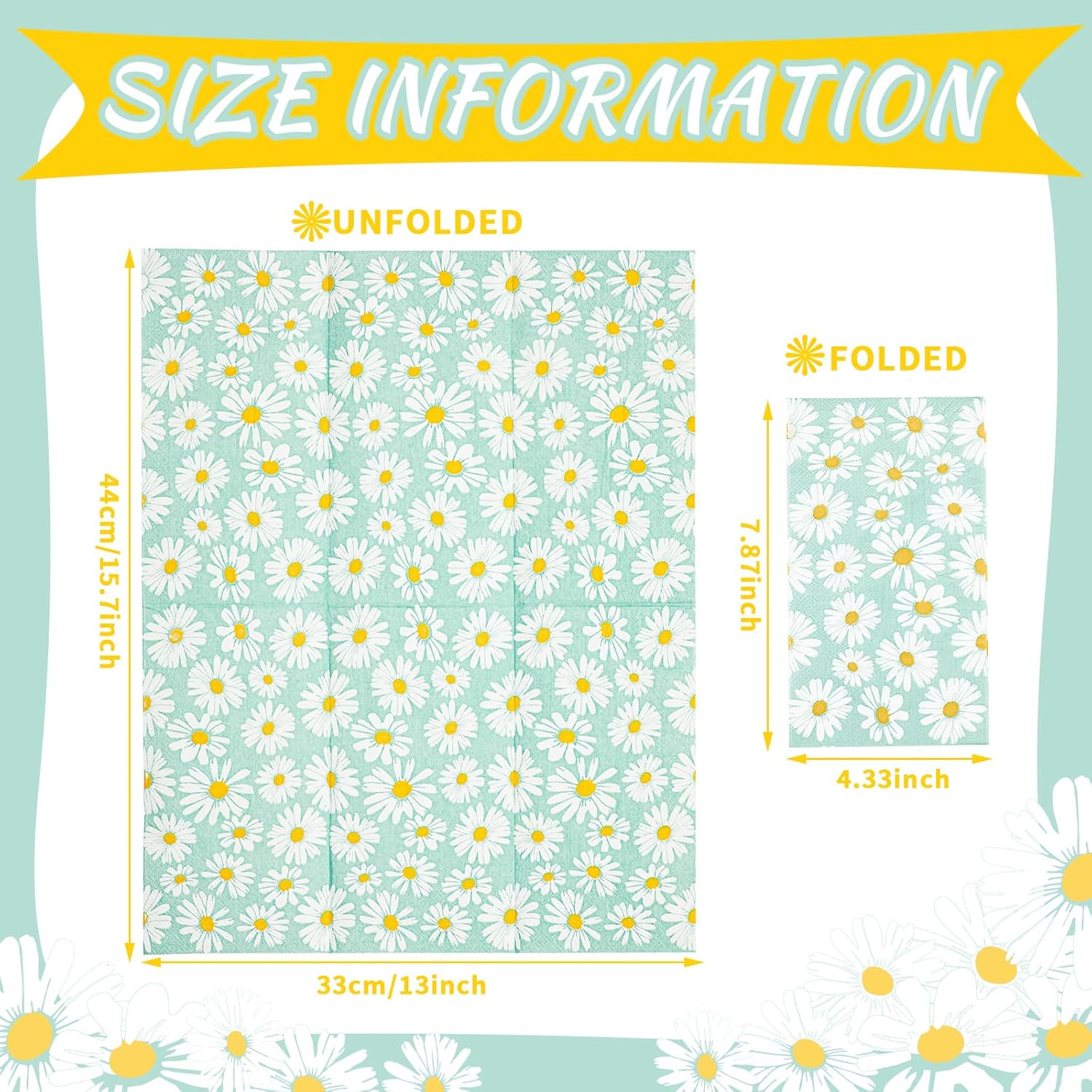 Zonon 200 servilletas de 2 capas con diseño de margaritas con temática floral, desechables, servilletas de papel decorativas para bufé, cocina,