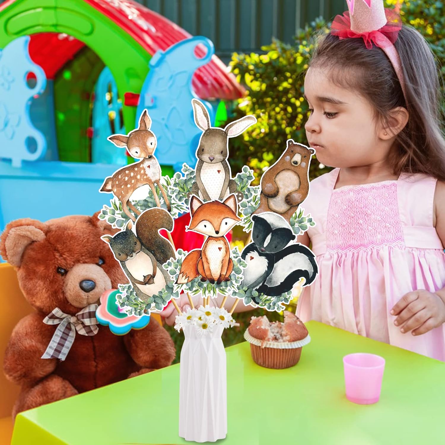Centro de mesa Woodland para baby shower, centro de mesa de baby shower, Woodland Animal Baby Shower decoración de mesa de baby shower