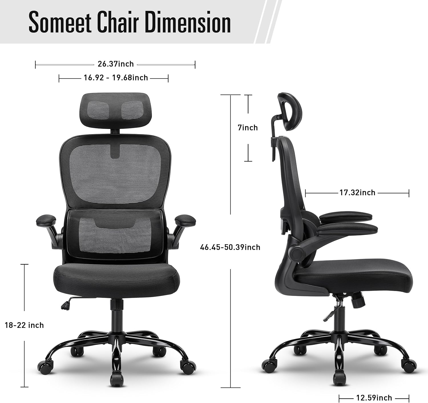 Silla de oficina, silla de oficina ergonómica con reposacabezas, sillas de computadora de malla de respaldo alto para oficina en casa con soporte de