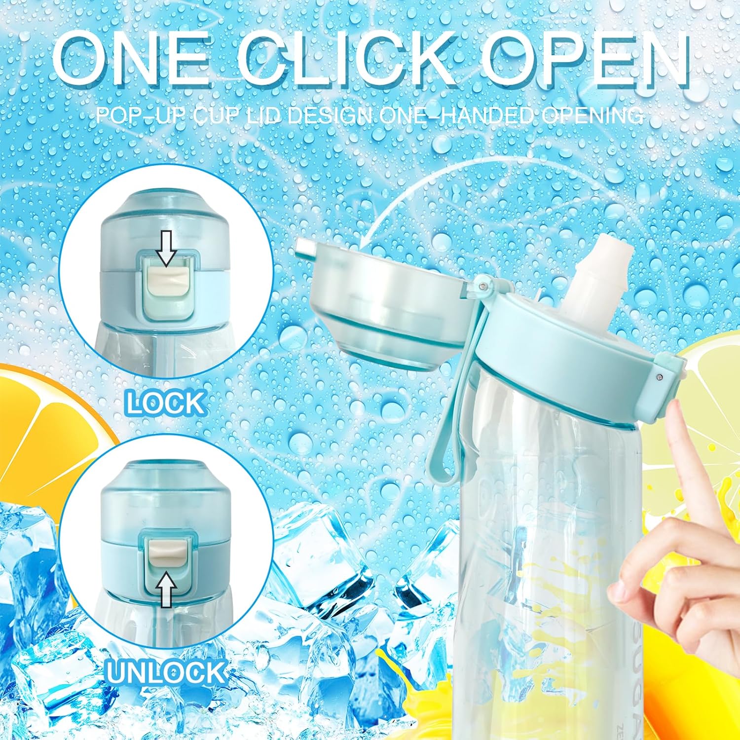 Botella de agua de aire Tritan de 22.0 fl oz, juego de botellas para beber con cápsulas de sabor perfumadas para saborizar 0 azúcar, 0 calorías