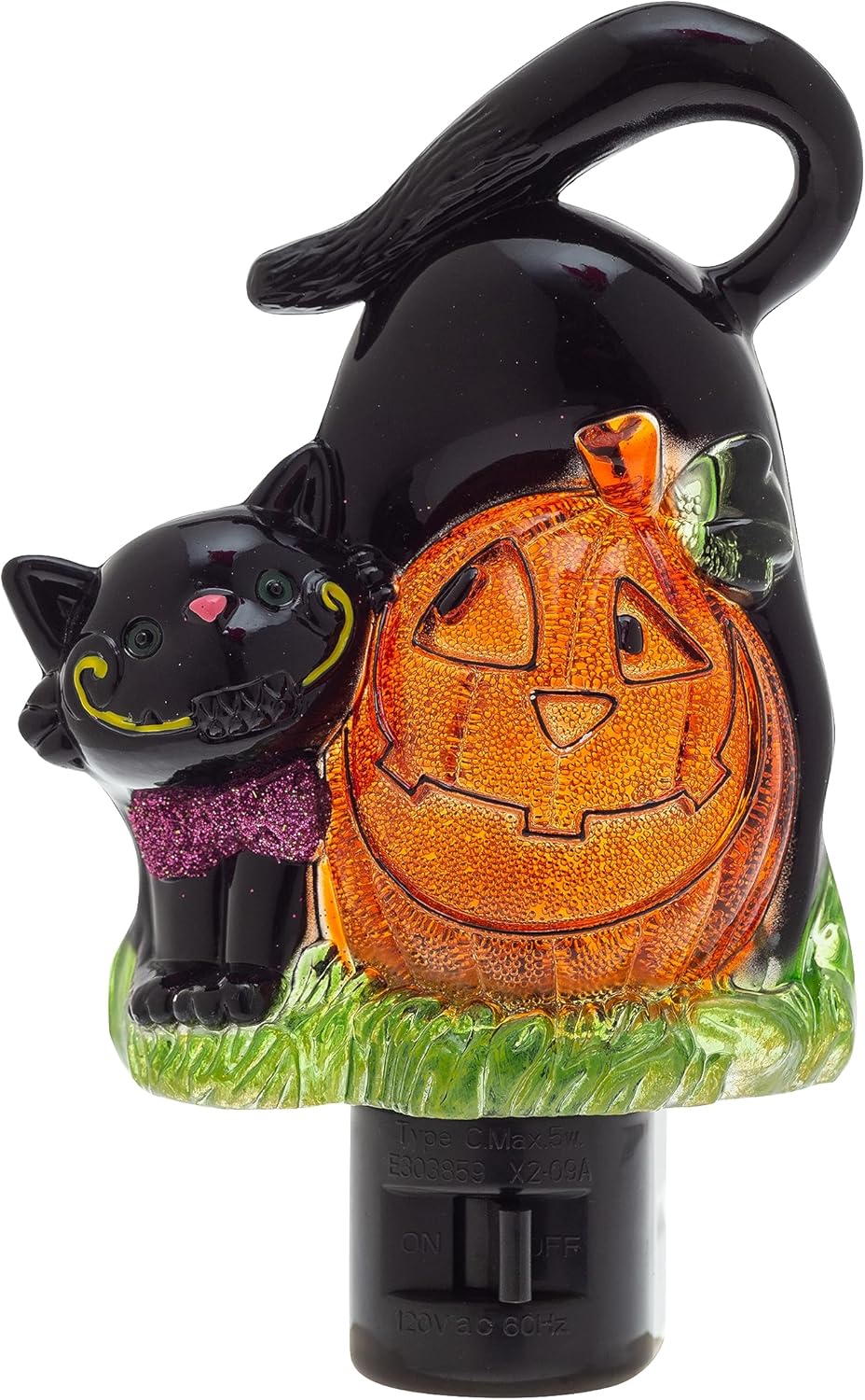 Luces nocturnas de decoración navideña con calabaza Jack O’ Lantern de Halloween y gato negro con enchufe giratorio e interruptor de encendidoapagado