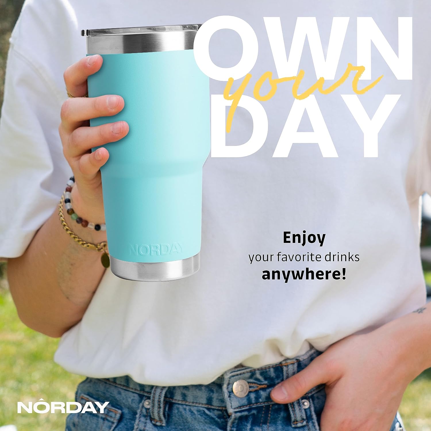 NORDAY Vaso con tapa, 30 onzas, con aislamiento acuático, vasos de acero inoxidable, doble pared aislada al vacío, taza de café de viaje para