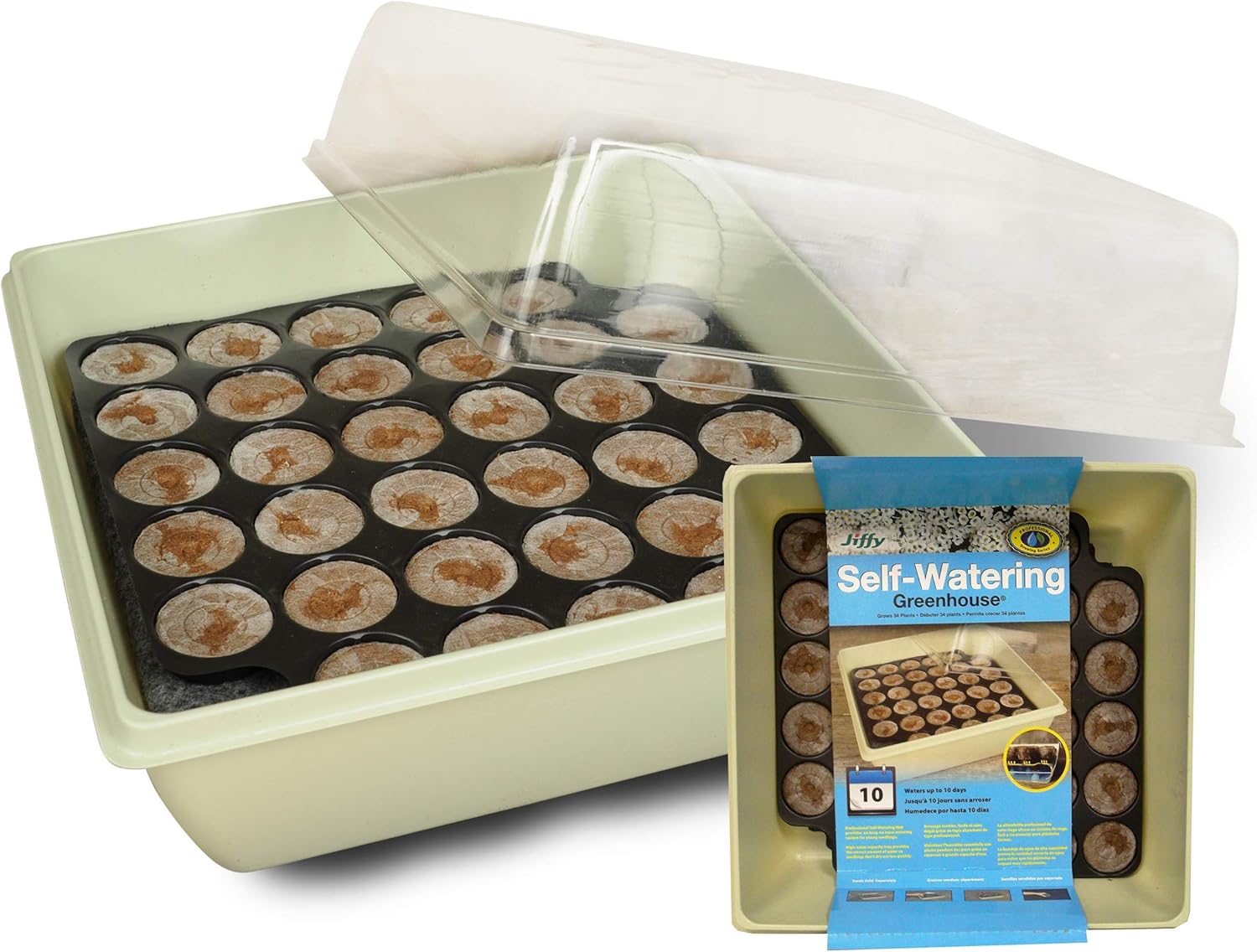 Jiffy Invernadero de inicio de semillas de riego automático con 34 pellets de turba de 1.417 in (paquete de 2)