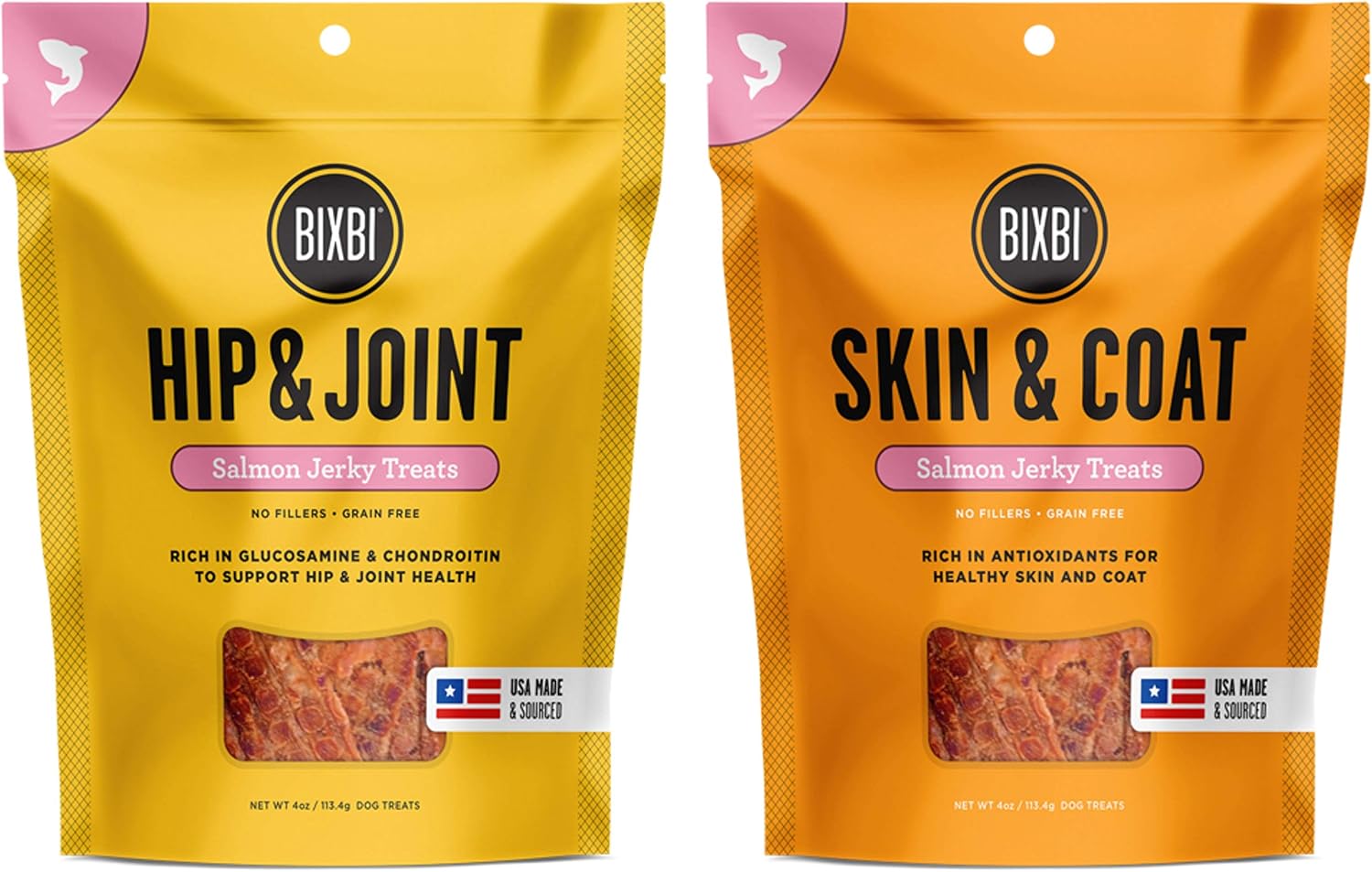 BIXBI Skin & Coat – Golosinas de salmón para perros, 5 onzas, golosinas para perros de salmón para cadera y articulaciones, 5 onzas