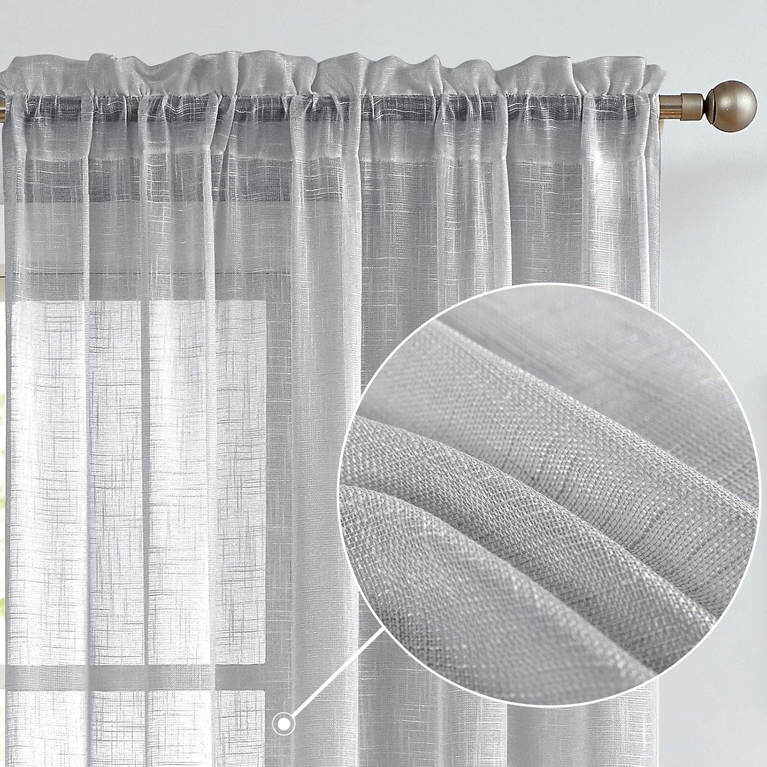 Jinchan  Cortinas con textura de lino para ventana, cortinas de dormitorio, cortinas transparentes para sala y barra, 2 paneles