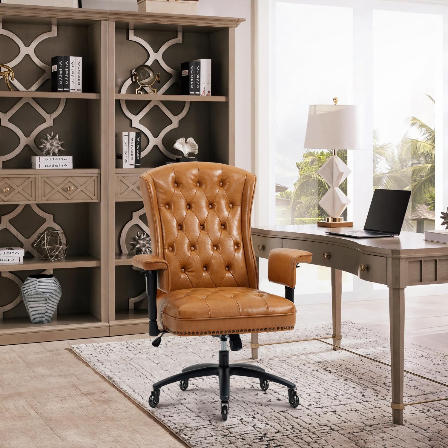 YAMASORO Silla de oficina ejecutiva ergonómica con altura ajustable, sillas de escritorio de oficina en casa, silla de trabajo giratoria de piel