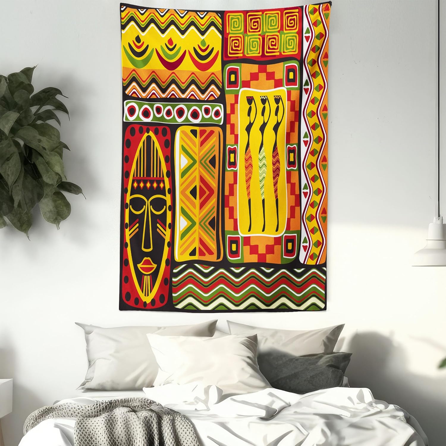 Ambesonne Tapiz africano, elementos históricos originales a rayas y rectangulares, diseño para colgar en la pared para dormitorio, sala de estar,
