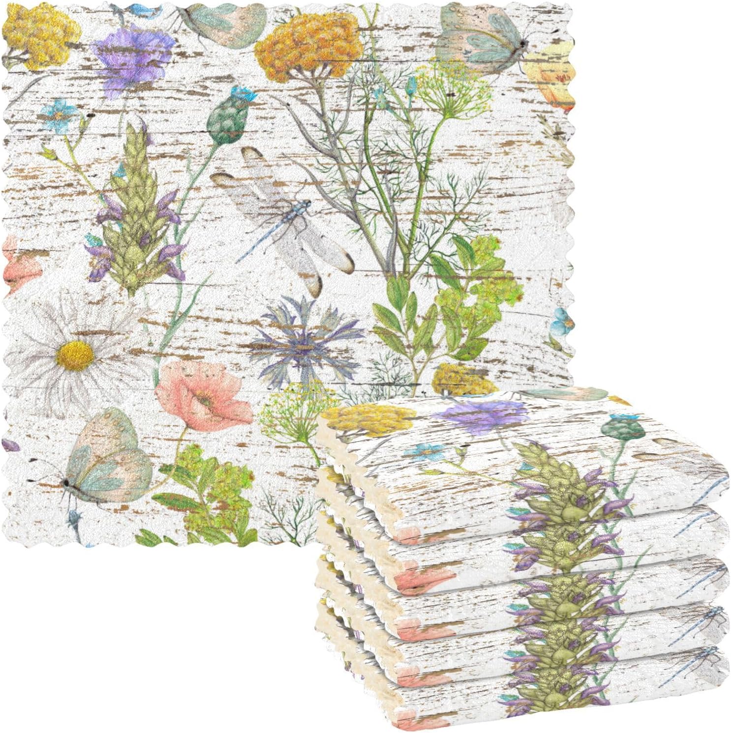 Wildflowers Grunge Cotton Print Kitchen Towel Microfiber Absorbent 6 Pack Microfiber Absorbant Towel for Bathroom Table
