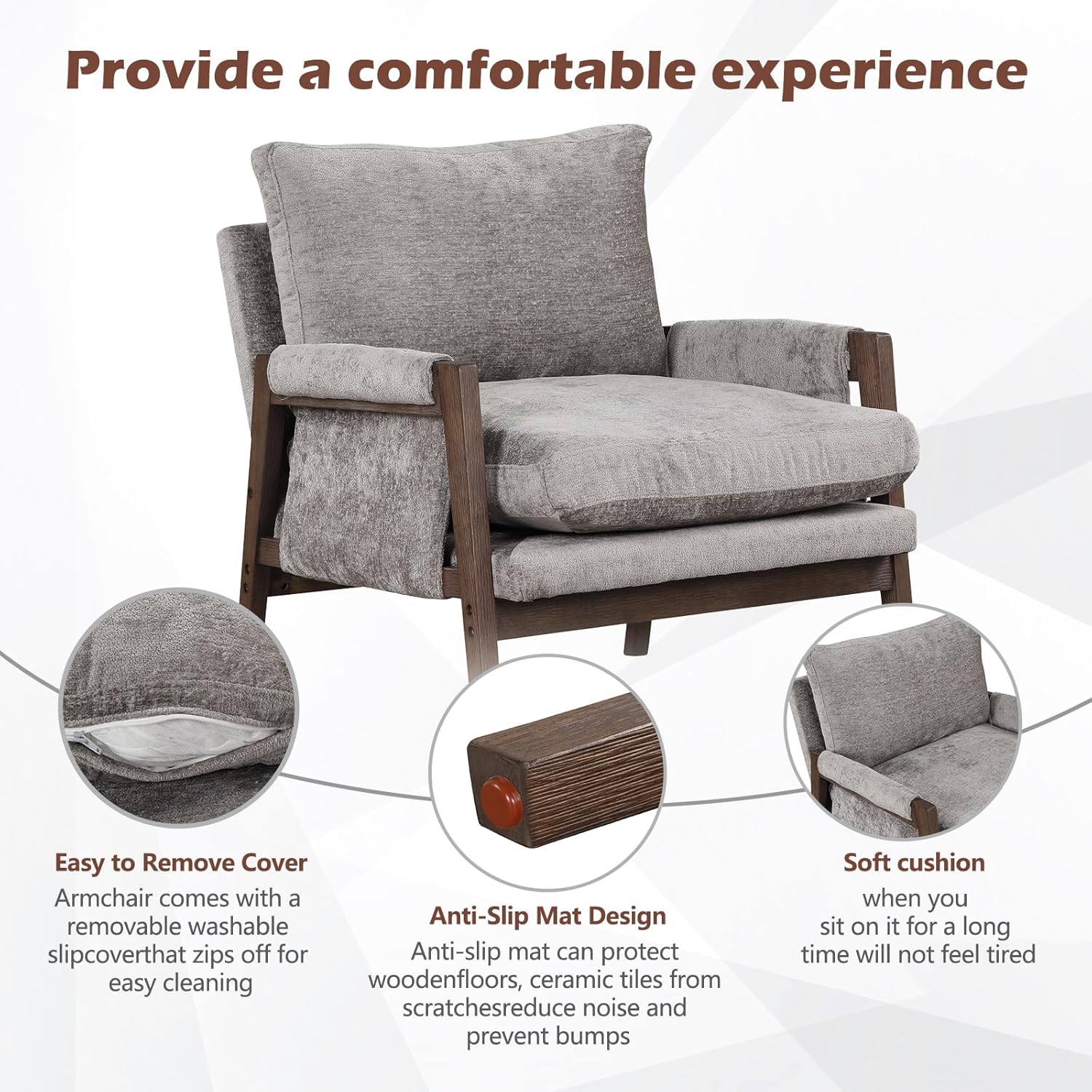 Silla decorativa de terciopelo moderna de mediados de siglo, silla de ocio con madera maciza y cojín de asiento grueso para sala de estar,