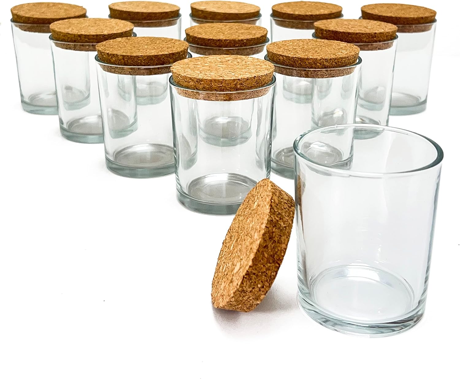 Vaso de vidrio de 8 fl oz transparente con tapa de corcho, paquete de 12 unidades para hacer velas