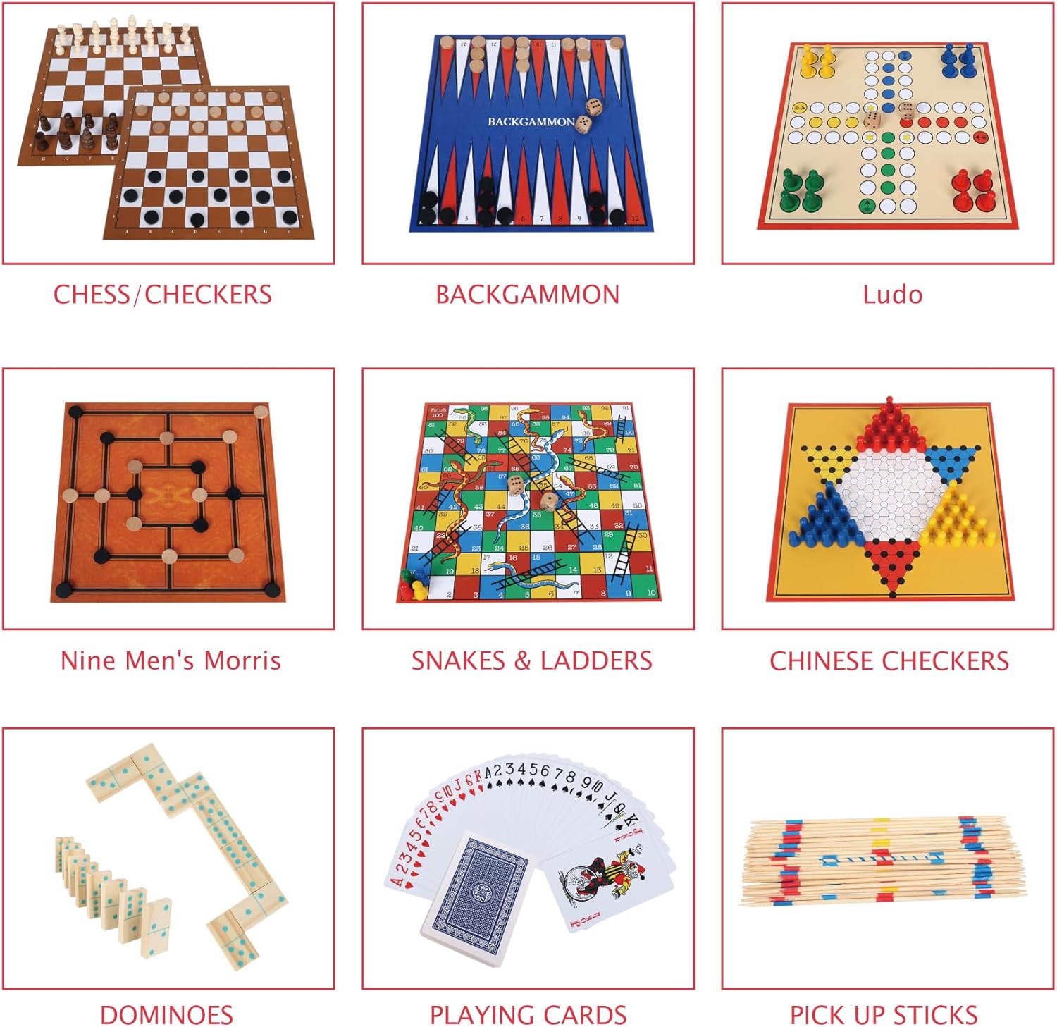 GOTHINK Juego de mesa 10 en 1 juegos familiares para viajes con backgammon, damas chinas, serpientes y escaleras y más