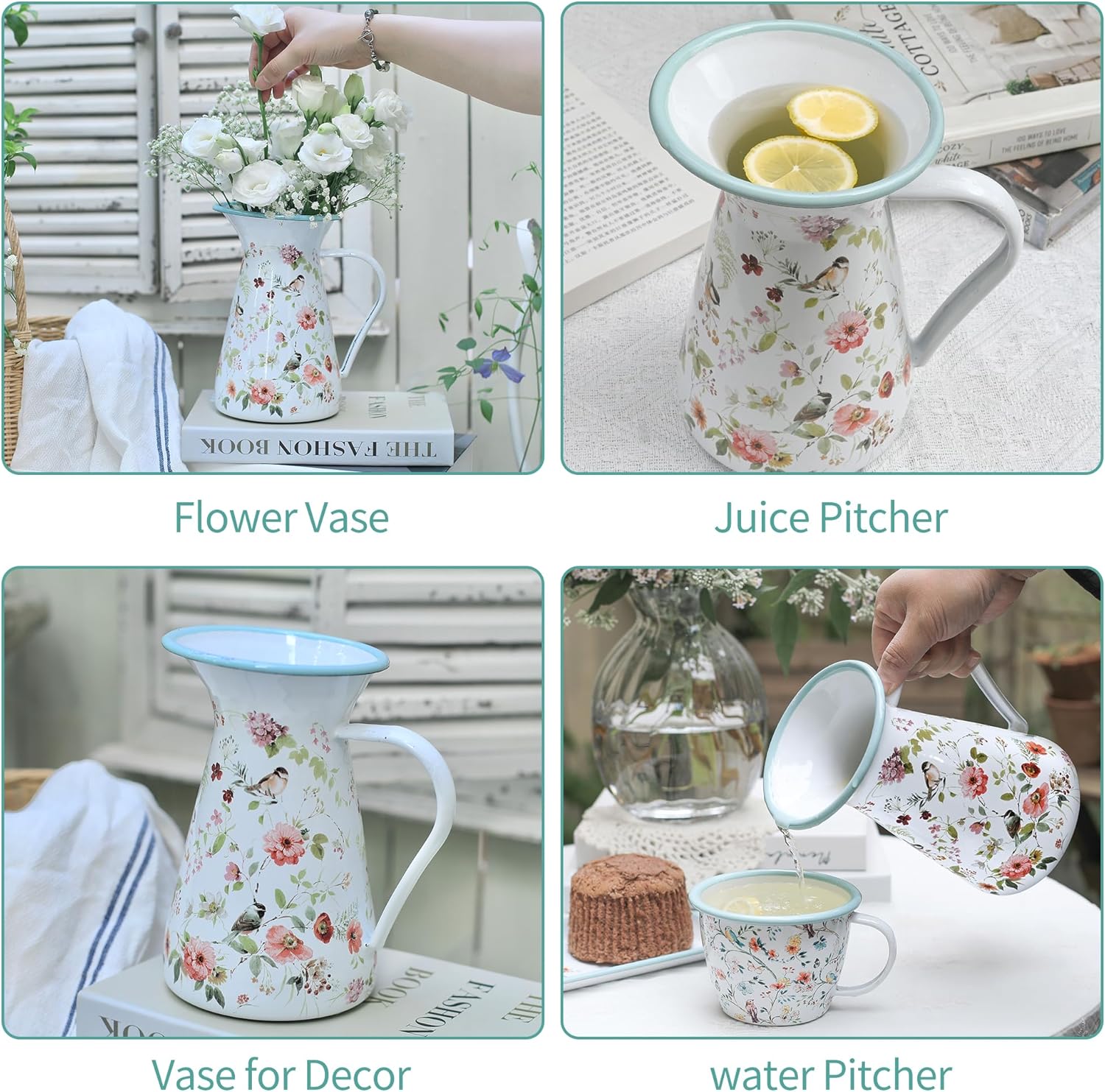 Jarra de granja, bonito jarrón decorativo para esmalte de flores, jarra de agua, jarra de bebidas, jarrón de metal para sala de estar, mesa de