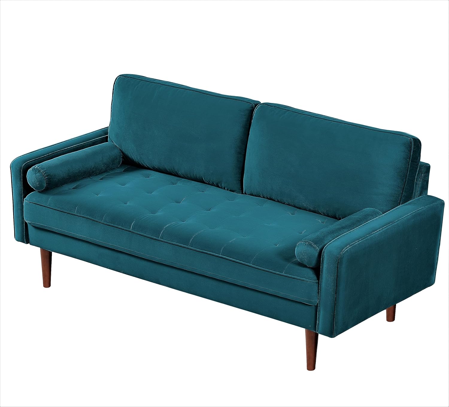 Sofá de terciopelo de 70 pulgadas para sala de estar, estilo clásico de mediados de siglo con silueta moderna, acolchado de botones y patas de