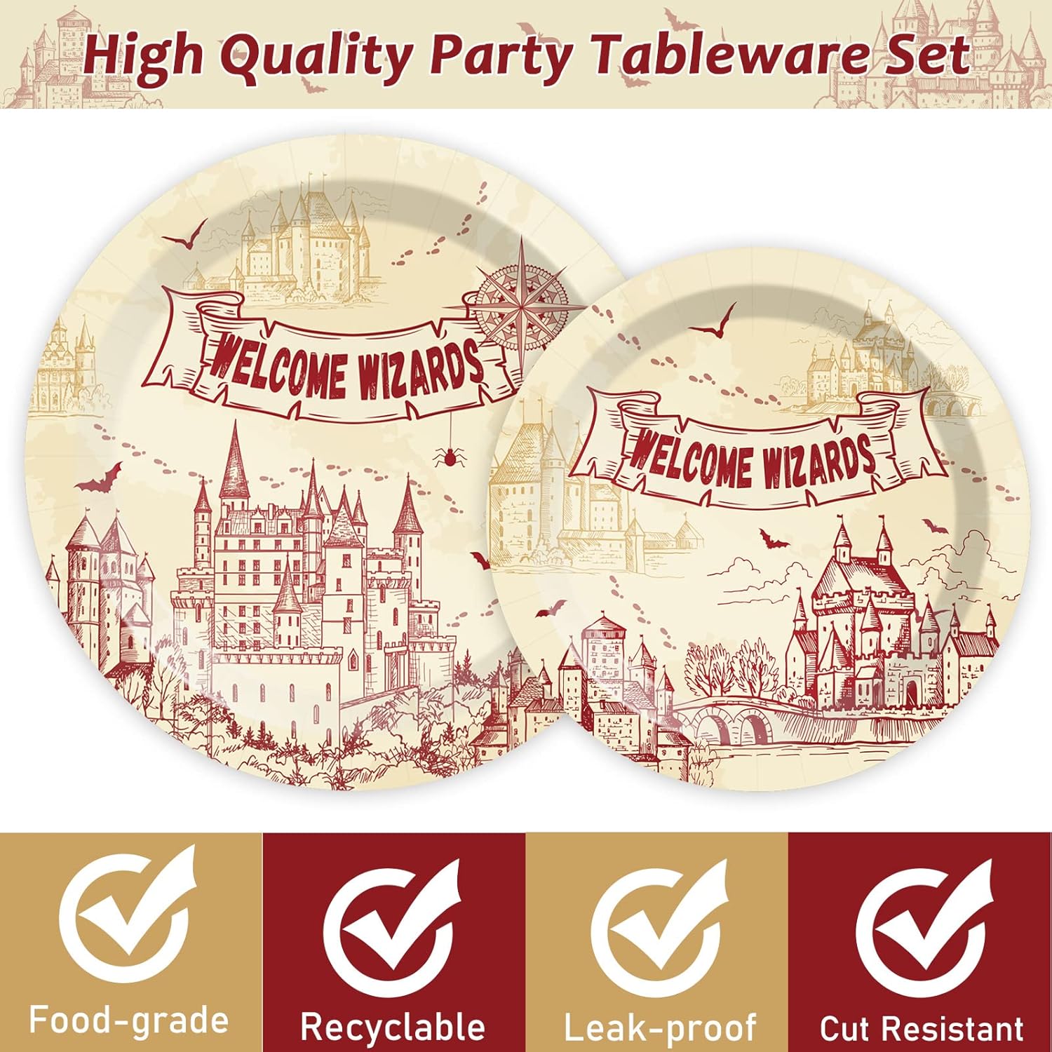 chiazllta 96 platos y servilletas de papel para fiesta de mago mágico, platos de fiesta temática de mago, platos de cumpleaños de castillo vintage y
