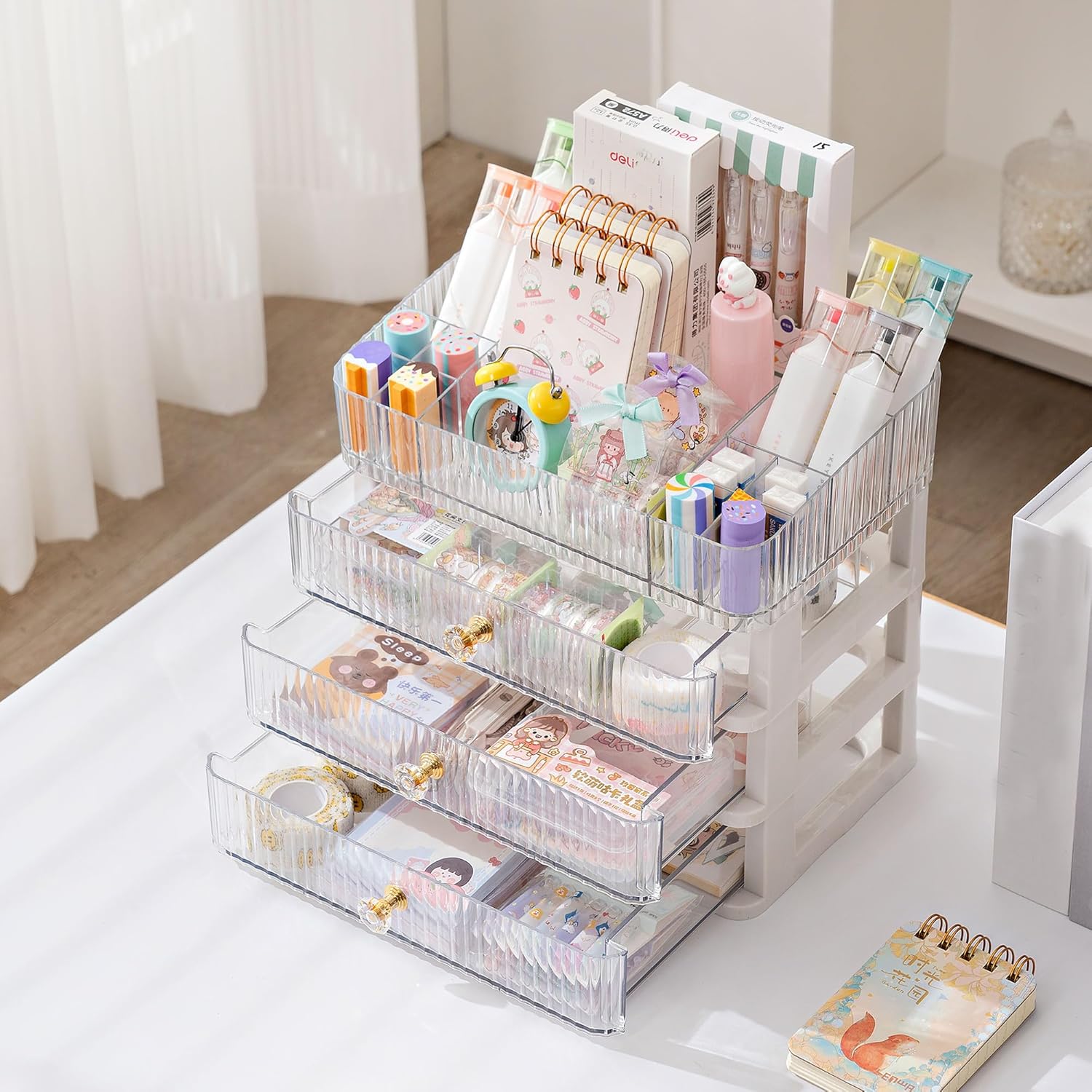 VEMURE Organizador de maquillaje con 2 cajones, vitrina de cosméticos para dormitorio, baño, tocador, soporte de almacenamiento de escritorio de