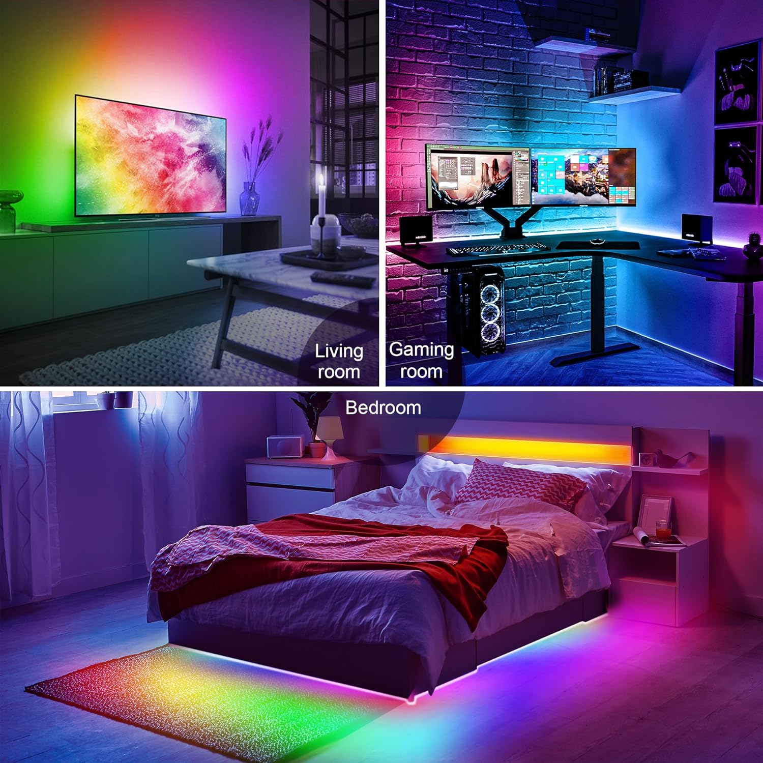 PANGTON VILLA Luces LED para TV de 40 a 60 pulgadas, 10 pies (1 rollo de 10 pies), kit de retroiluminación LED ICRGB para TV con aplicación