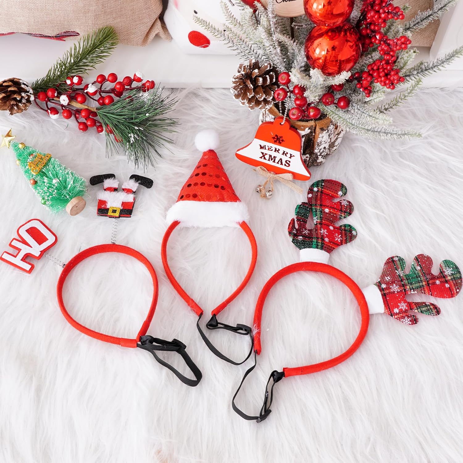 3 diademas de Navidad para mascotas, diademas de Navidad para perros, disfraz de Navidad para mascotas, sombrero de Papá Noel, muñeco de nieve,
