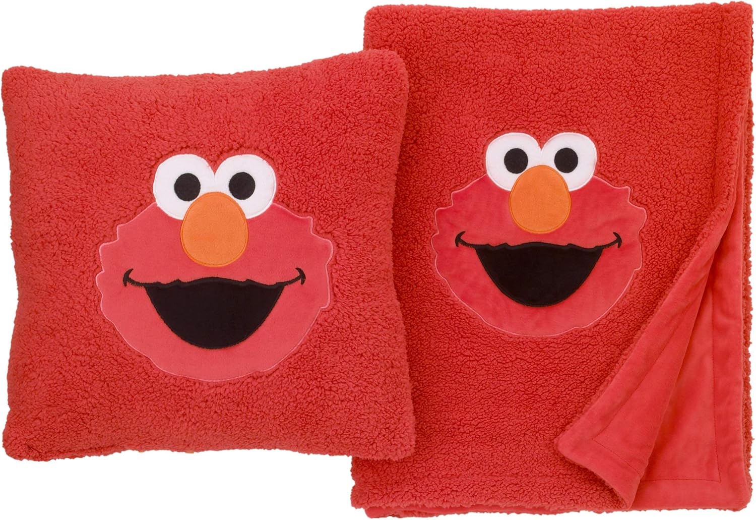 SESAME STREET Elmo – Manta de sherpa de felpa suave roja con apliques
