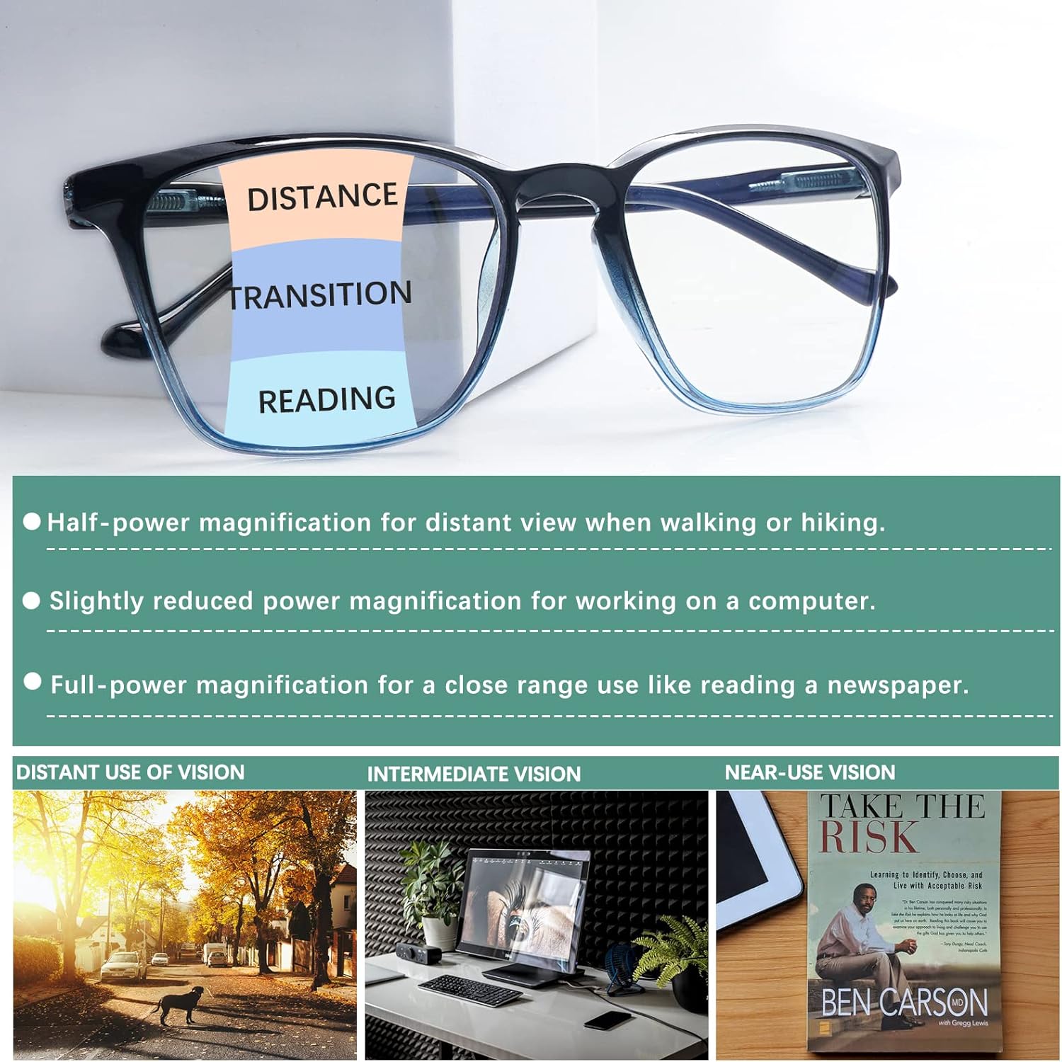 COJWIS Paquete de 3 lentes de lectura progresivos multienfoque para mujeres y hombres, protección UV, lentes de sol multifocales con bisagra de