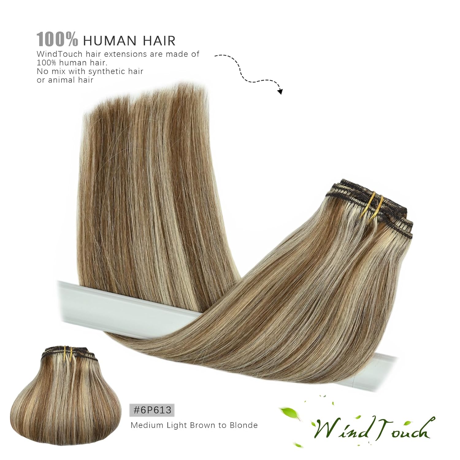 WindTouch Extensiones de cabello con pinzas, 4.33 oz, extensiones de cabello largo de 22 pulgadas, extensiones de cabello humano real, 7 unidades,