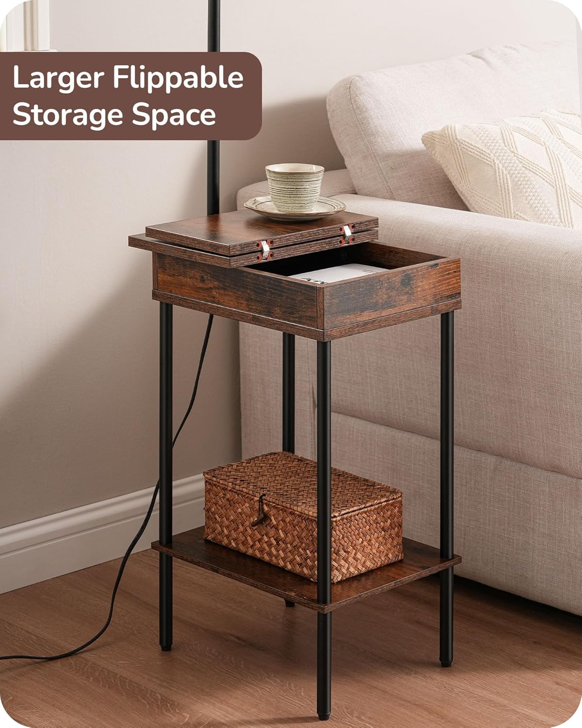 EDISHINE Lámpara de pie con mesa, luz de mesita de noche lateral con 1 cajón y 1 estante, lámpara de pie con estante de noche, mesa auxiliar pequeña