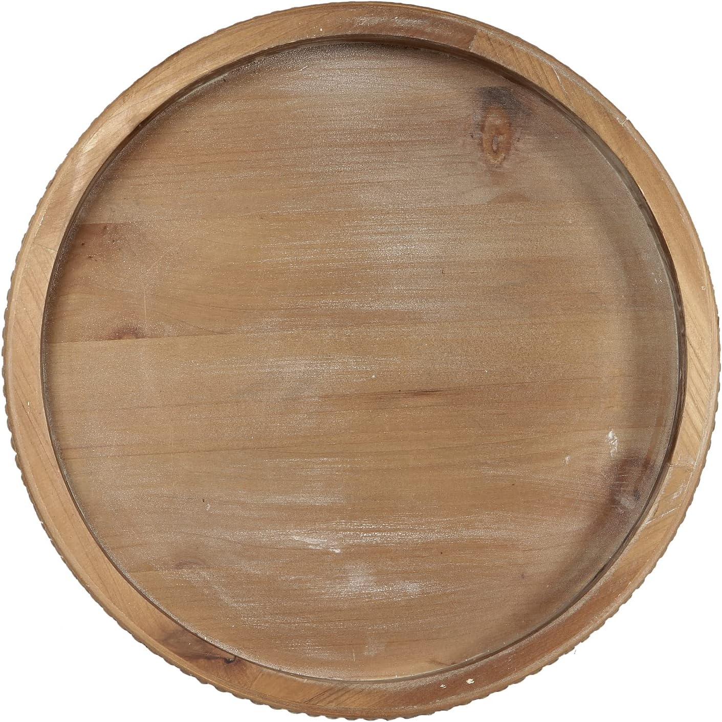 Carah & Cossh Bandeja redonda de madera de 12 pulgadas, bandeja decorativa redonda de madera encalada, bandeja decorativa rústica redonda, perfecta