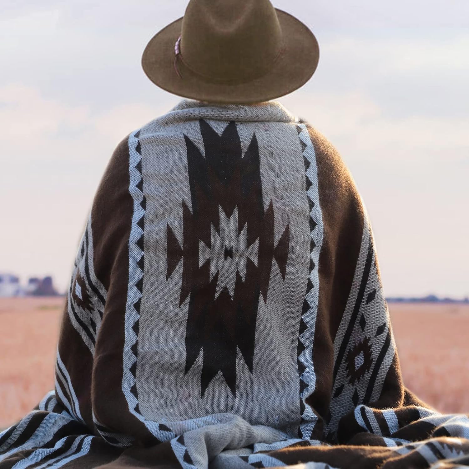 Manta cálida, color marrón, ultra suave, con patrón bohemio, sherpa, para respaldo de sofá, cama, manta ligera y acogedora para sofá y cama, de 60 x
