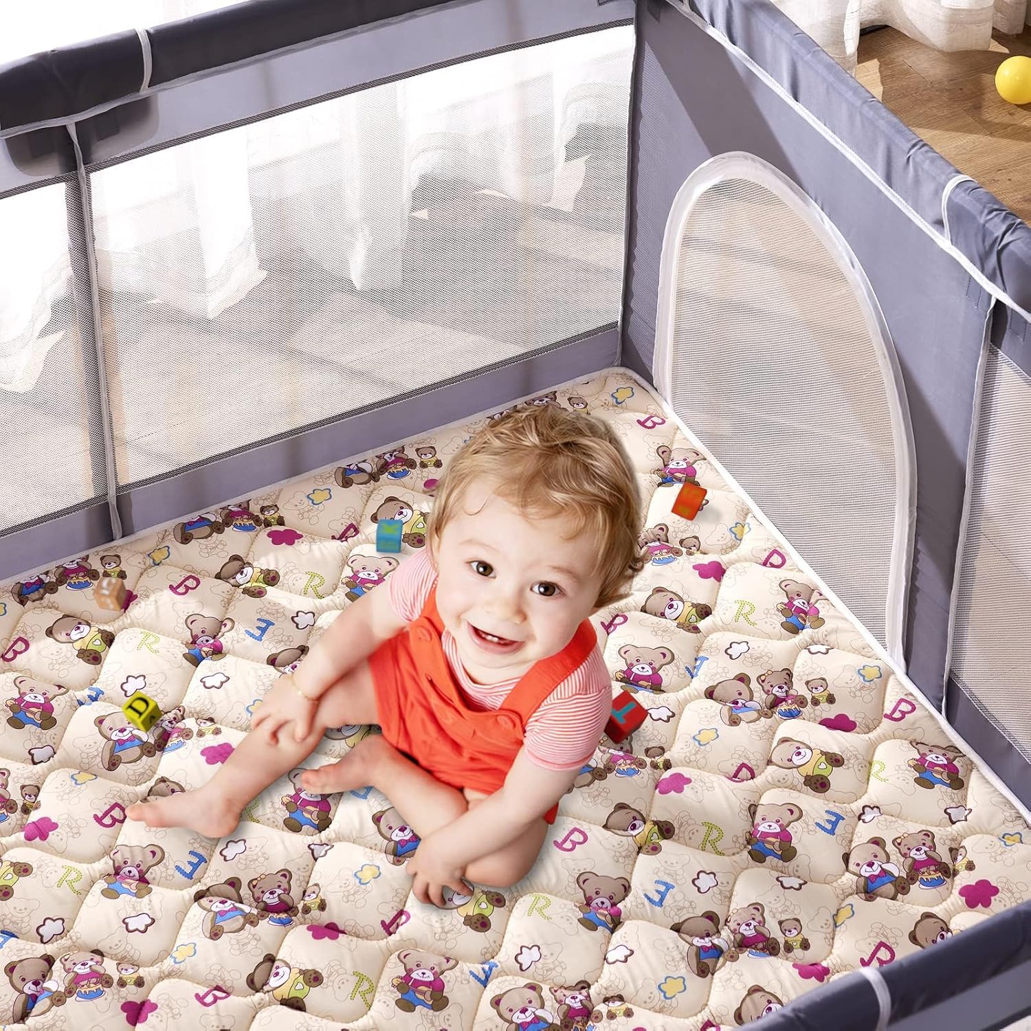 Vibe bear Tapete de juego para bebés de 79 x 63 pulgadas, tapete de espuma más gruesa de una pieza, tapete de juego extra grande antideslizante para