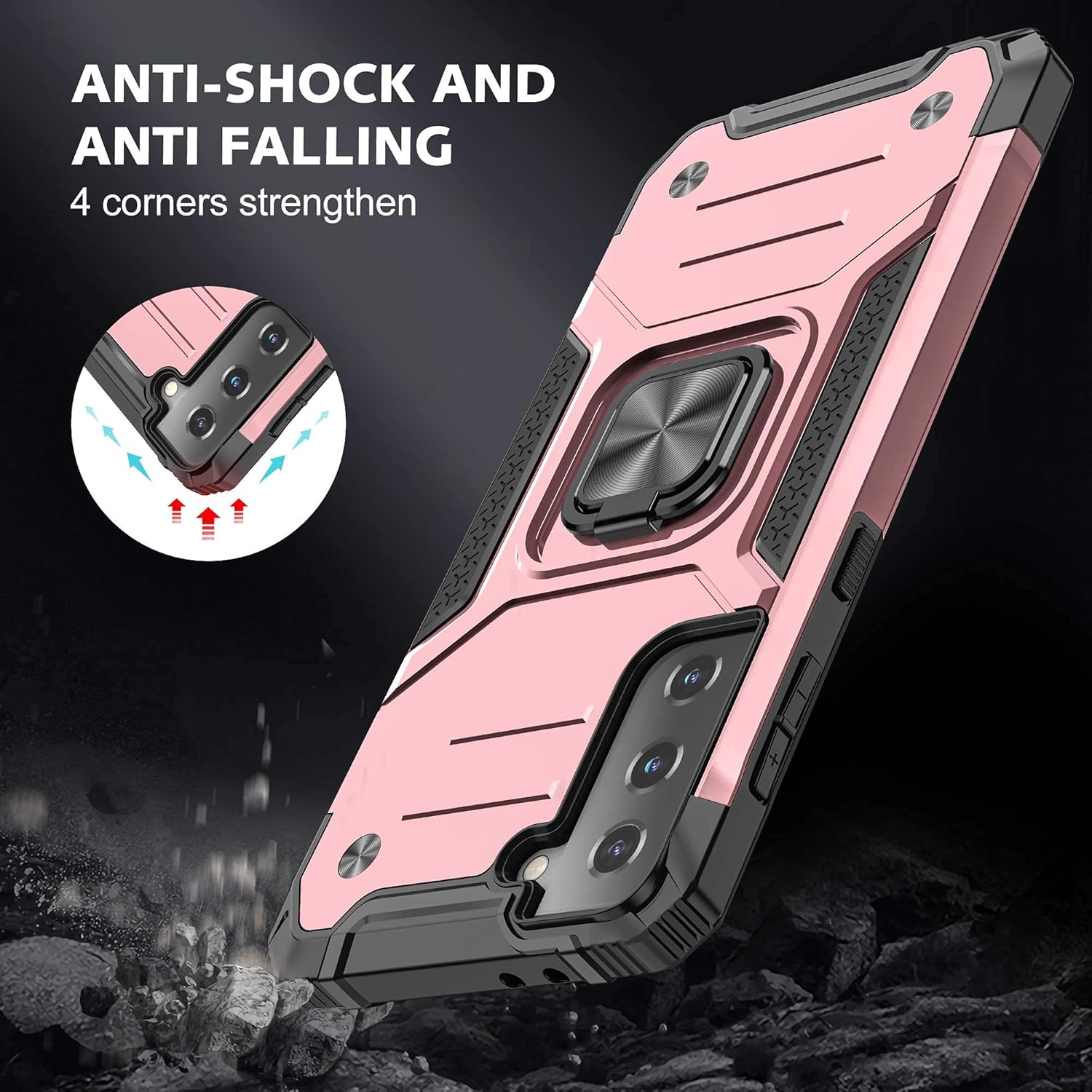 YmhxcY Funda para Samsung Galaxy S21 FE, funda para Samsung S21 FE con protector de pantalla HD, fundas con soporte giratorio, función atril,