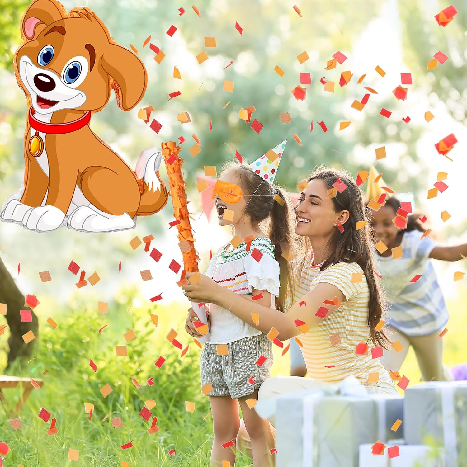 Sotiff Juego de piñata de fiesta para cachorros, incluye piñata para fiesta de perro, palo, murciélago, máscara de ojos vendados, confeti para niñas