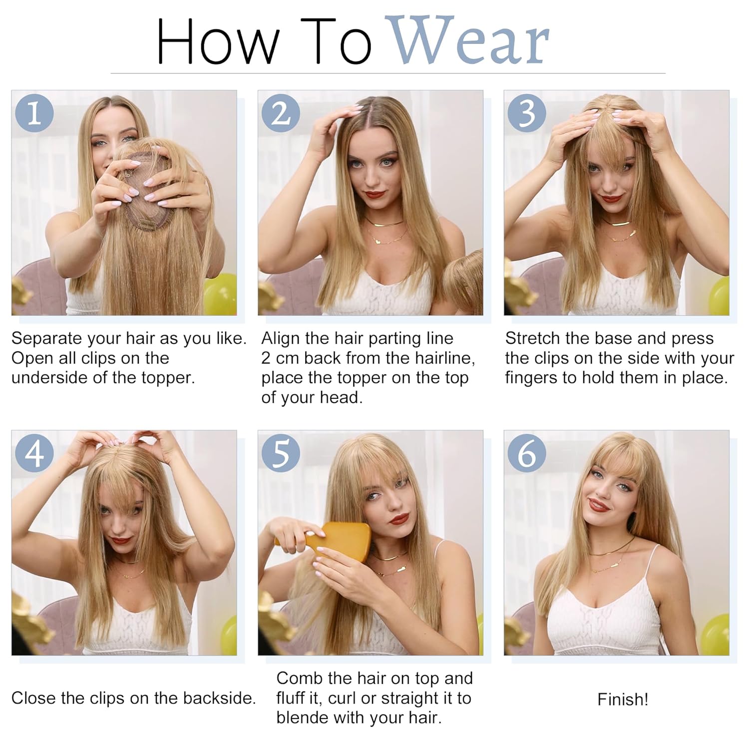 Toppers para el cabello para mujer, cabello humano real con flequillo, base de seda, 150 % de densidad, extensiones de cabello con clip, piezas de