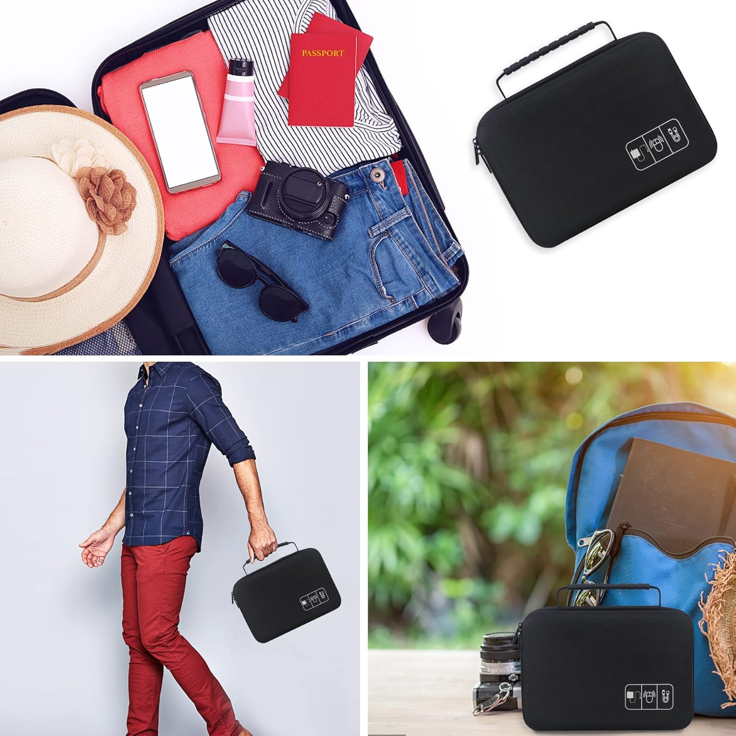 Canboc Organizador de electrónica portátil duro, bolsa organizadora de cables de viaje, funda de accesorios electrónicos para cables, cable,