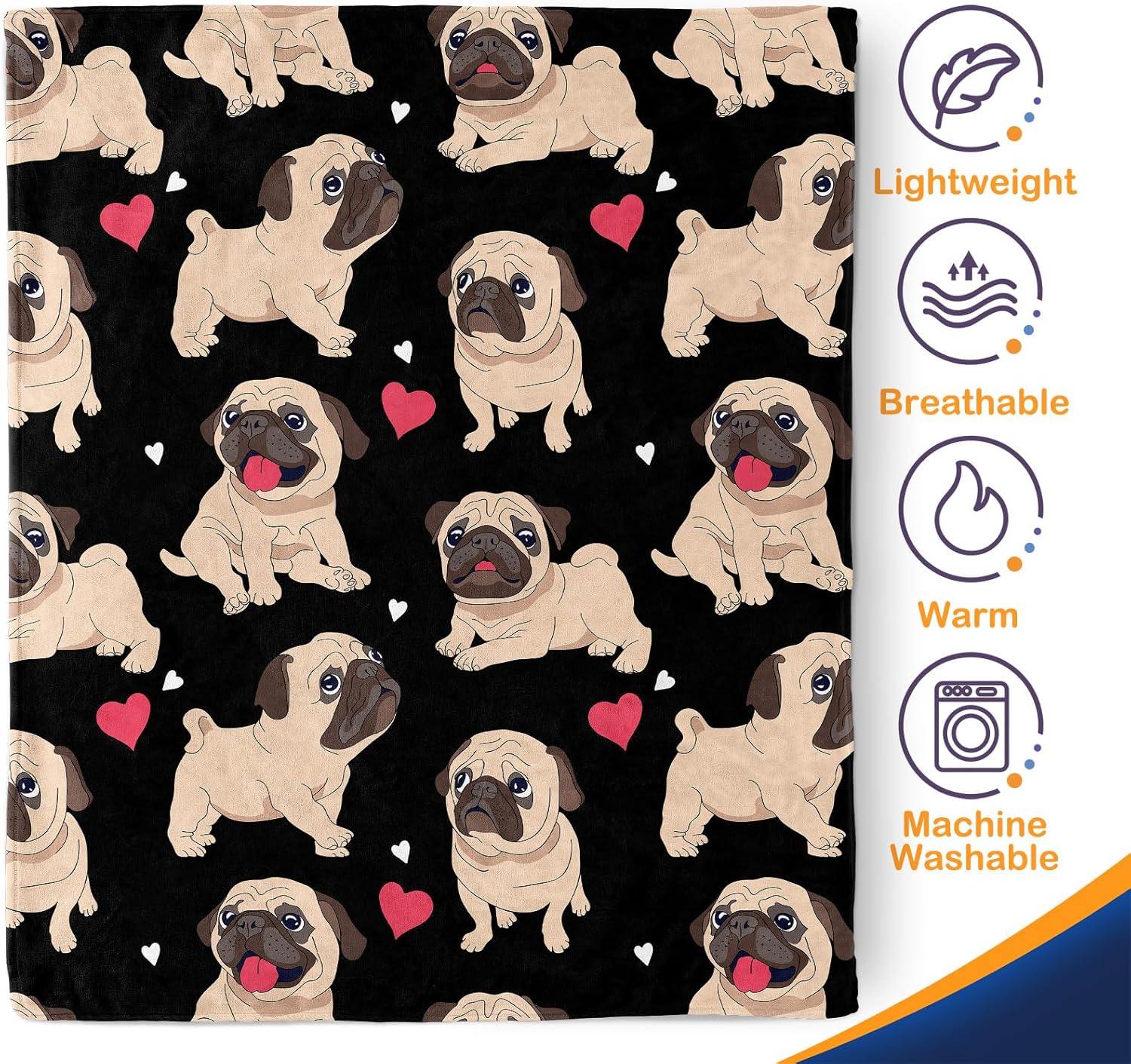 Manta de Pug regalos para niños y adultos, manta para amantes de los cachorros de los perros pug para niños, niñas y hombres, decoración de la sala