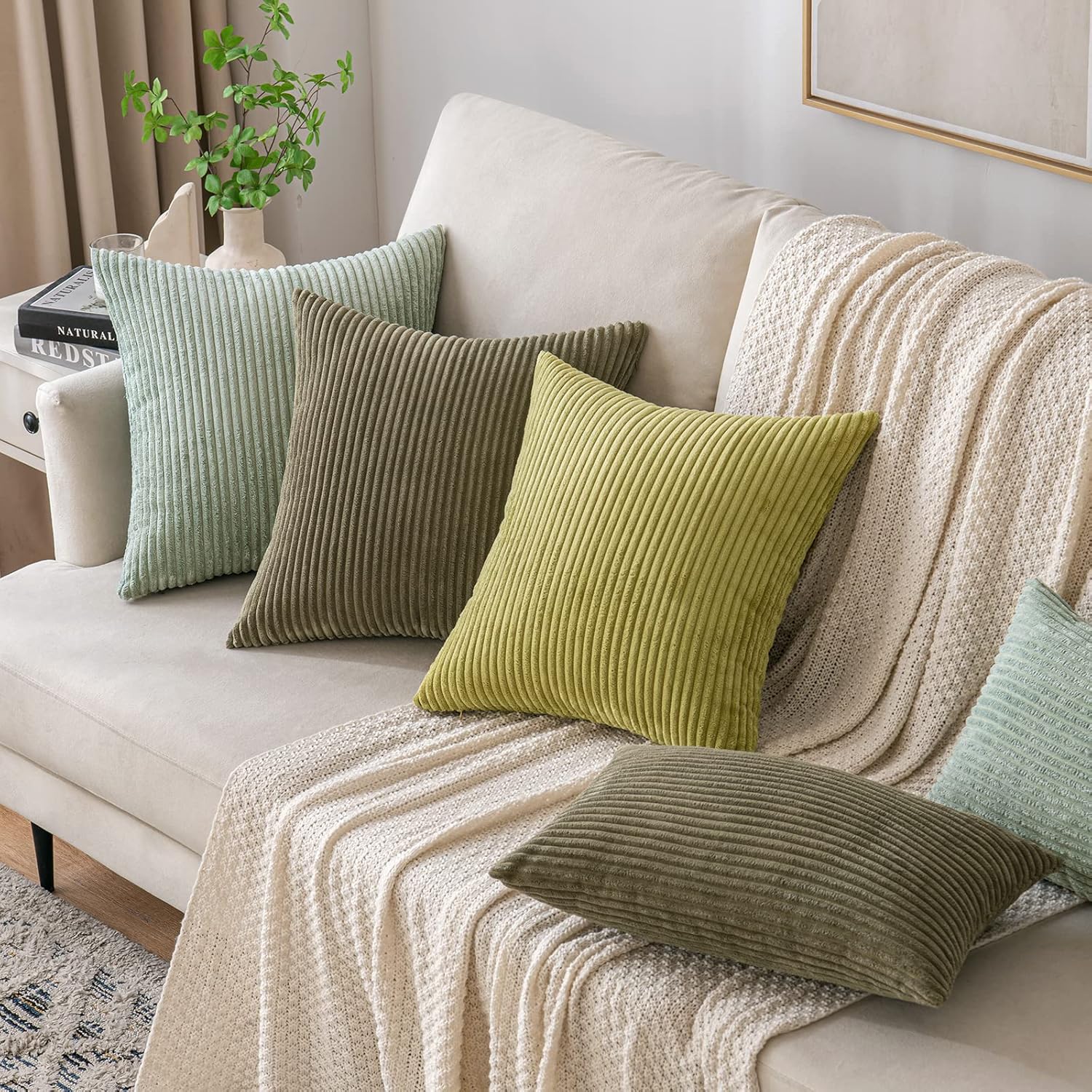 EMEMA Juego de 2 fundas de cojín rectangulares de pana suave a rayas, fundas de almohada de primavera para sofá, dormitorio, silla o automóvil, 12 x