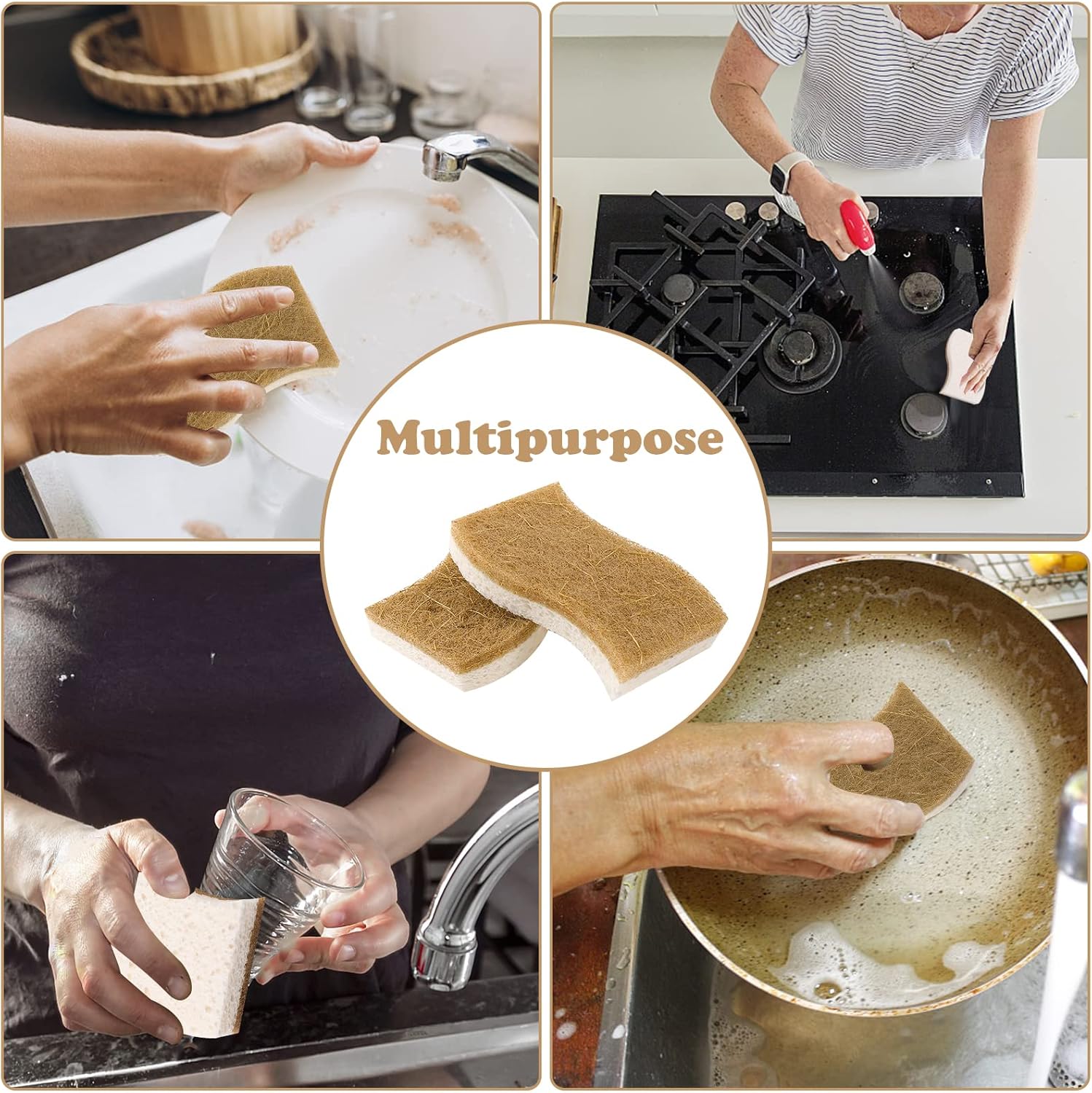 ENHYIVE Paquete de 12 esponjas naturales, esponjas de cocina ecológicas, esponjas naturales para lavar platos, esponja biodegradable compostable de