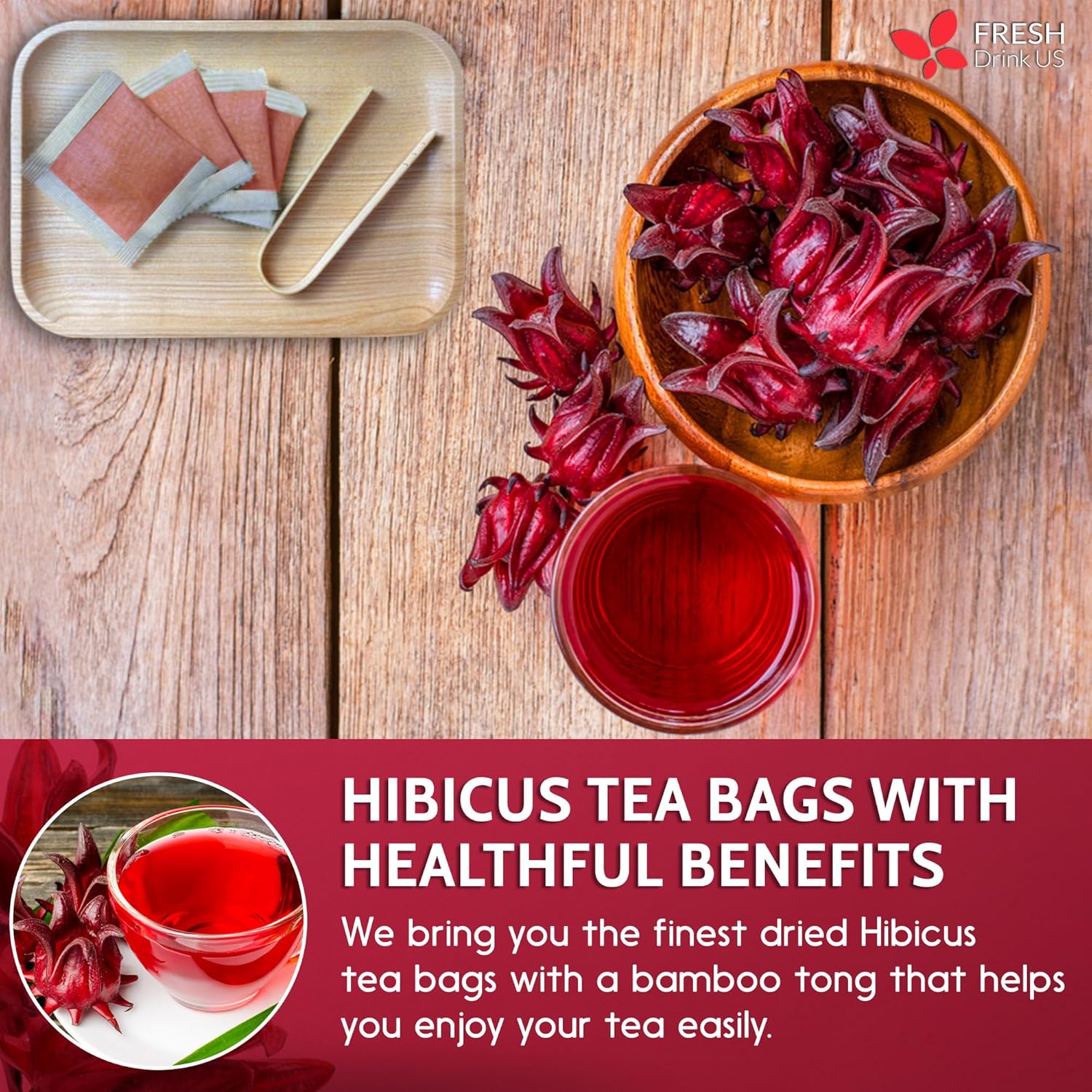 FreshDrinkUS, 235 bolsas de té de flores de hibisco premium, 100% natural, puro de flores de hibisco. Té de hierbas de hibisco de flores sueltas. Té