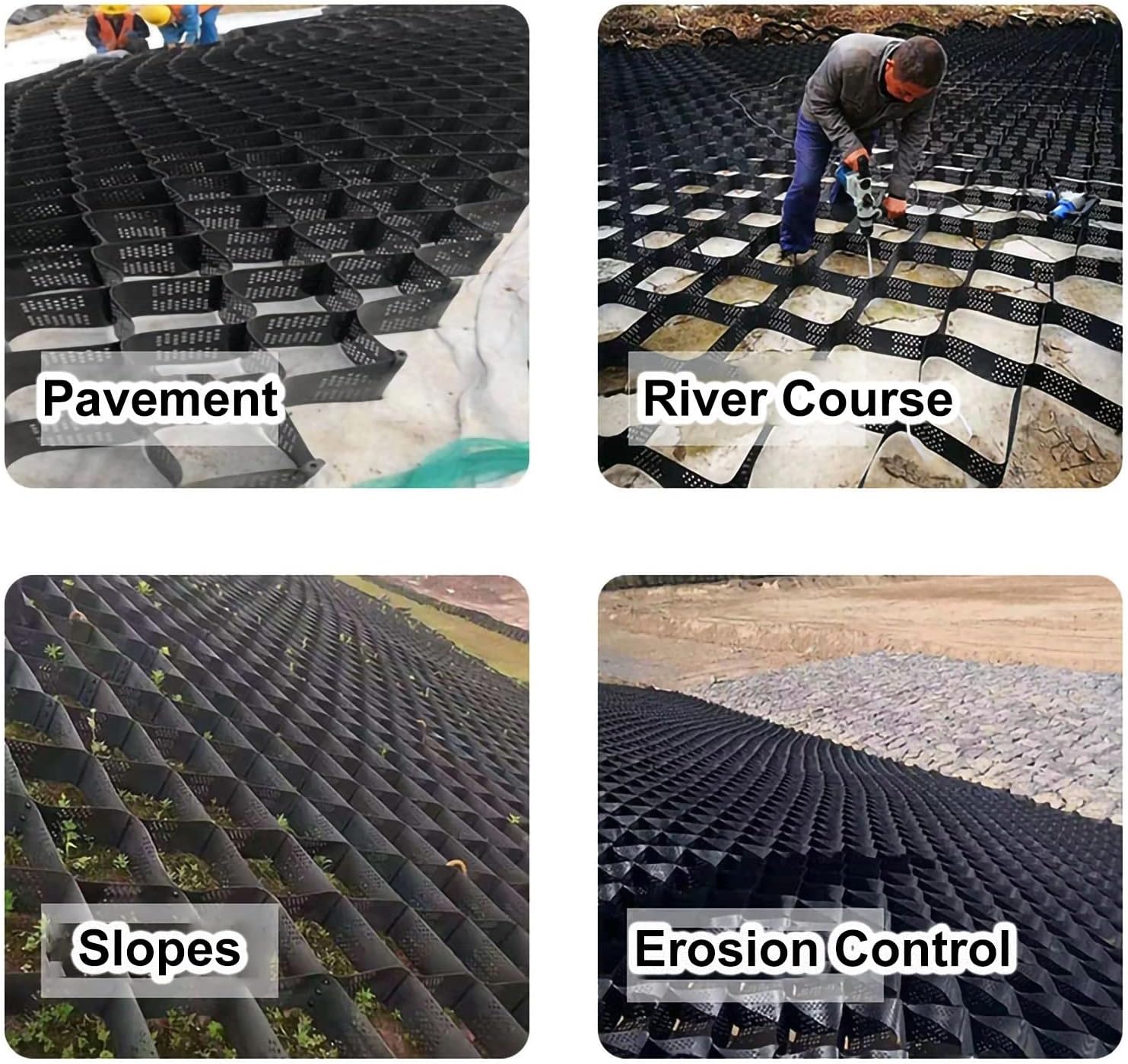 Geocells – Rejilla de grava para jardín, caminos para caminar, con orificio de drenaje de 2.0 in, geomalla de estabilización de polietileno, zonas
