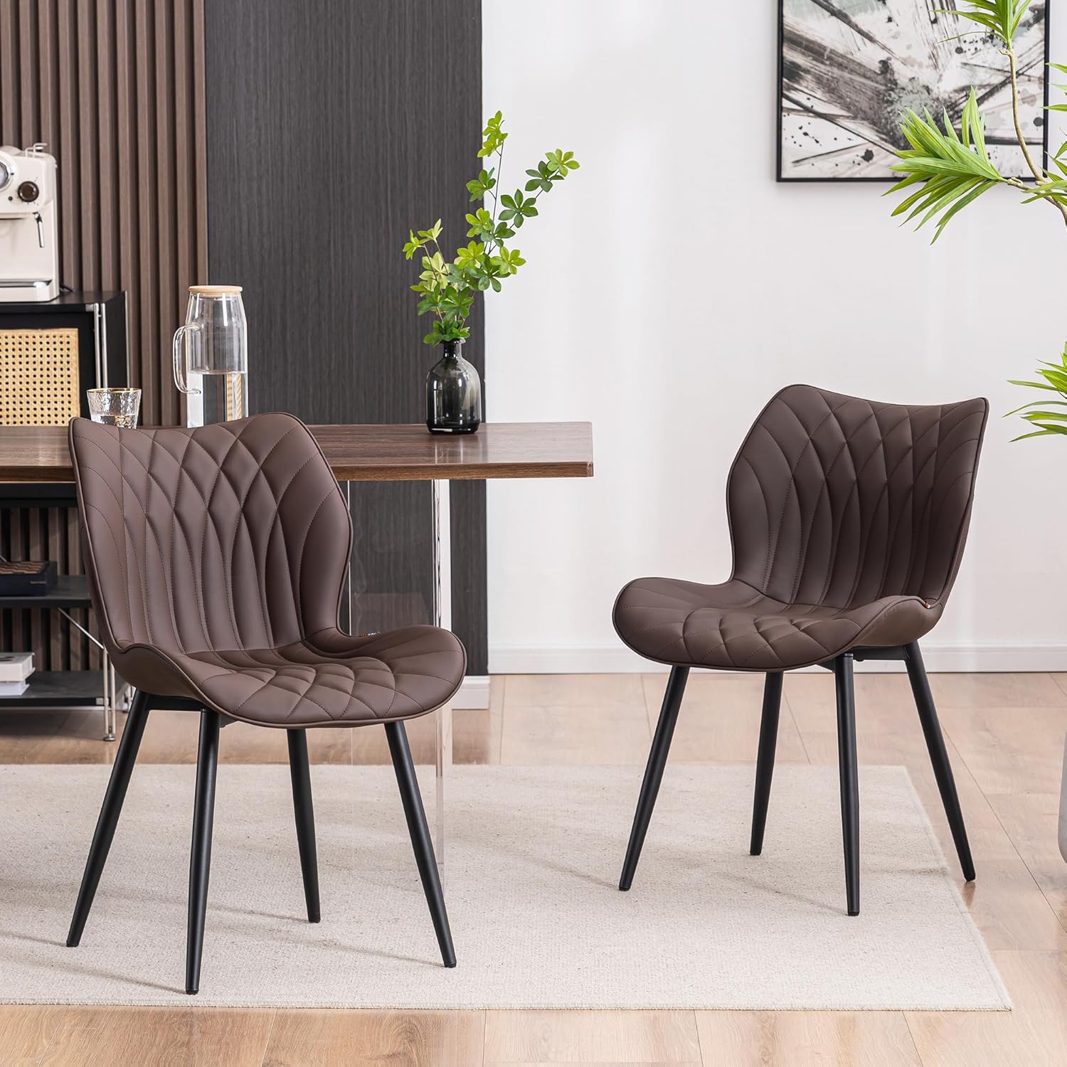 YOUNIKE Juego de 2 sillas de comedor, sillas de comedor tapizadas de cuero, sillas de cocina modernas, sillas laterales para sala de estar,