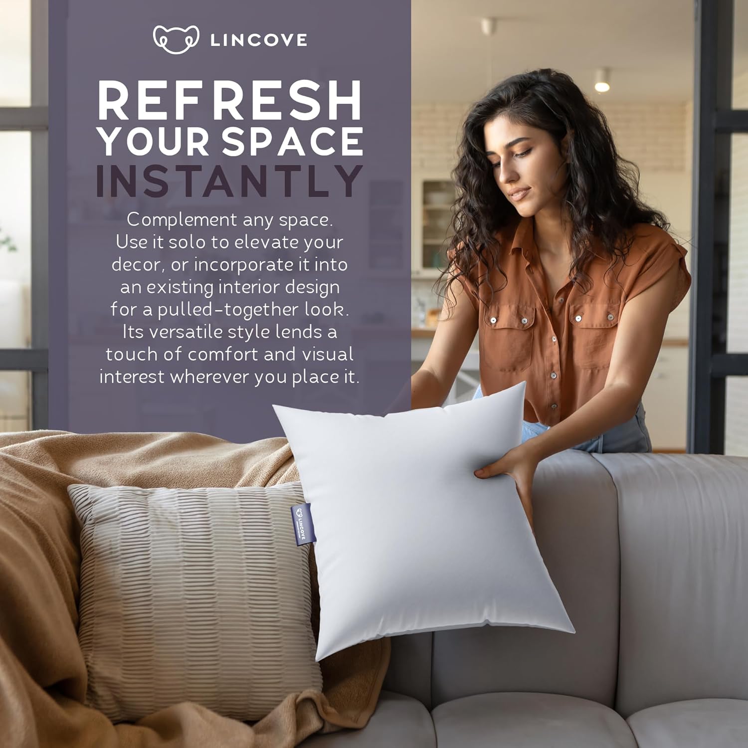 Lincove Euro – Almohada cuadrada de 18 x 18 pulgadas, fabricada en Canadá, funda 100% algodón, relleno alternativo al plumón, apto para veganos,