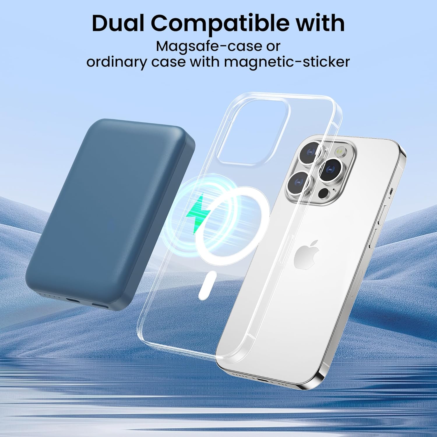 Cargador portátil, batería de 10000 mAh para Apple, banco de energía compatible con cargador portátil magnético para iPhone serie 14, 13, 12 (azul