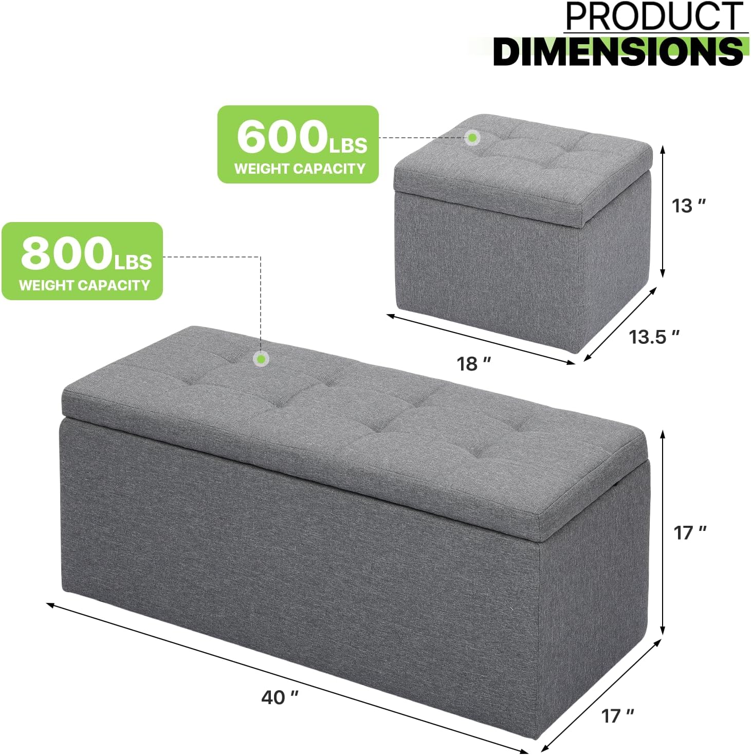 Magshion Banco otomano rectangular de almacenamiento, reposapiés copetudo con otomanas cubo, juego de 3 bancos para dormitorio, extremo de cama,